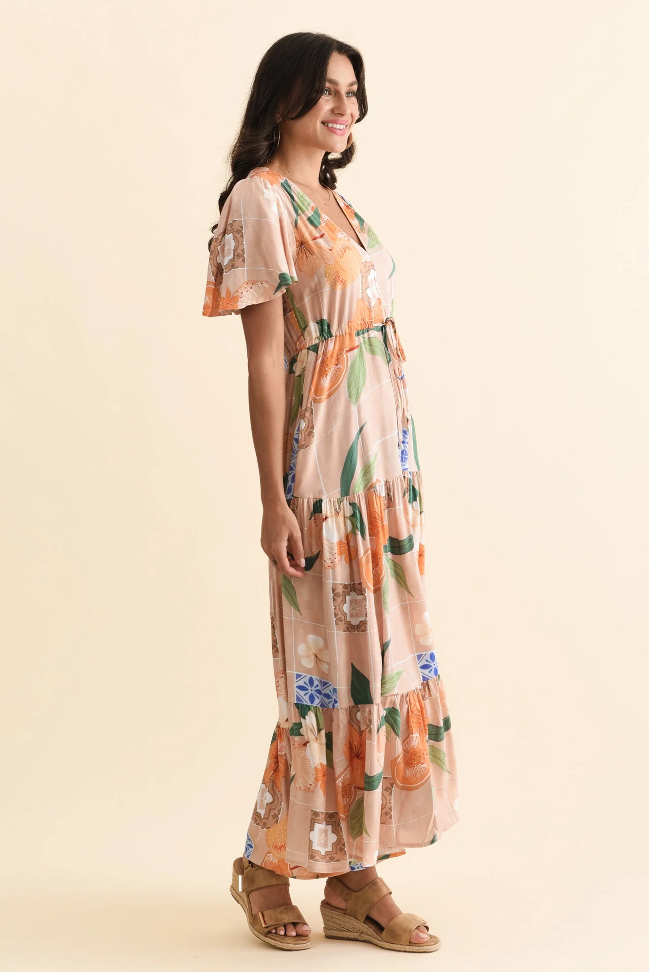 Orson Apricot Floral Tier Dress - Image 3