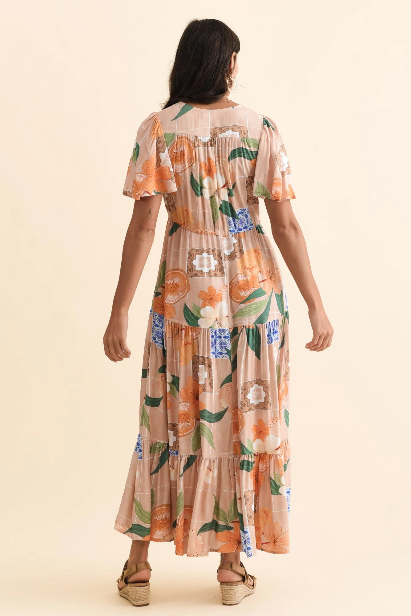 Orson Apricot Floral Tier Dress - Image 4