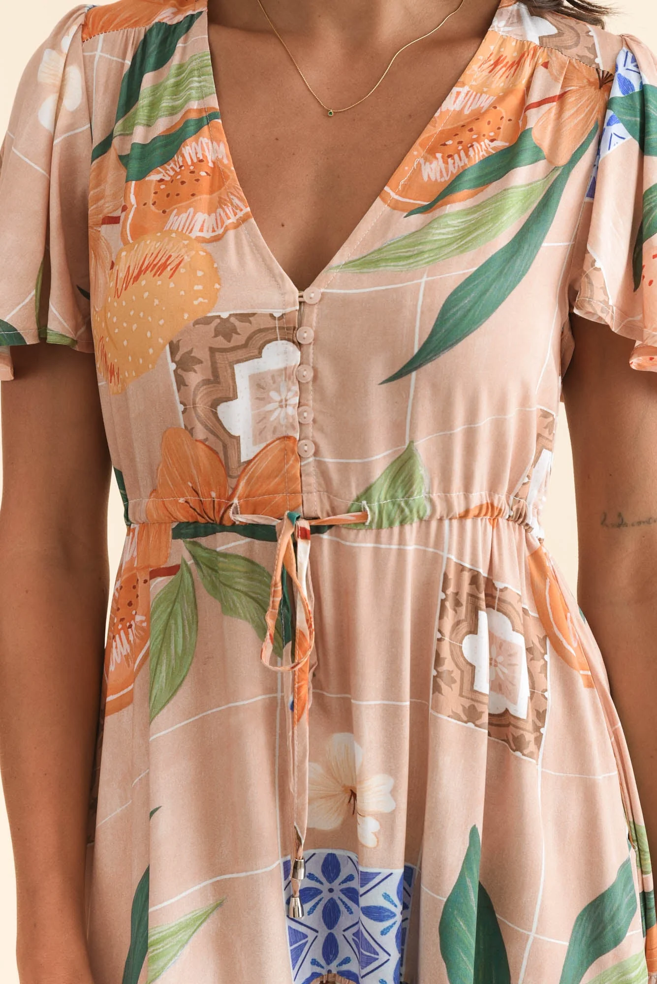 Orson Apricot Floral Tier Dress - Image 5