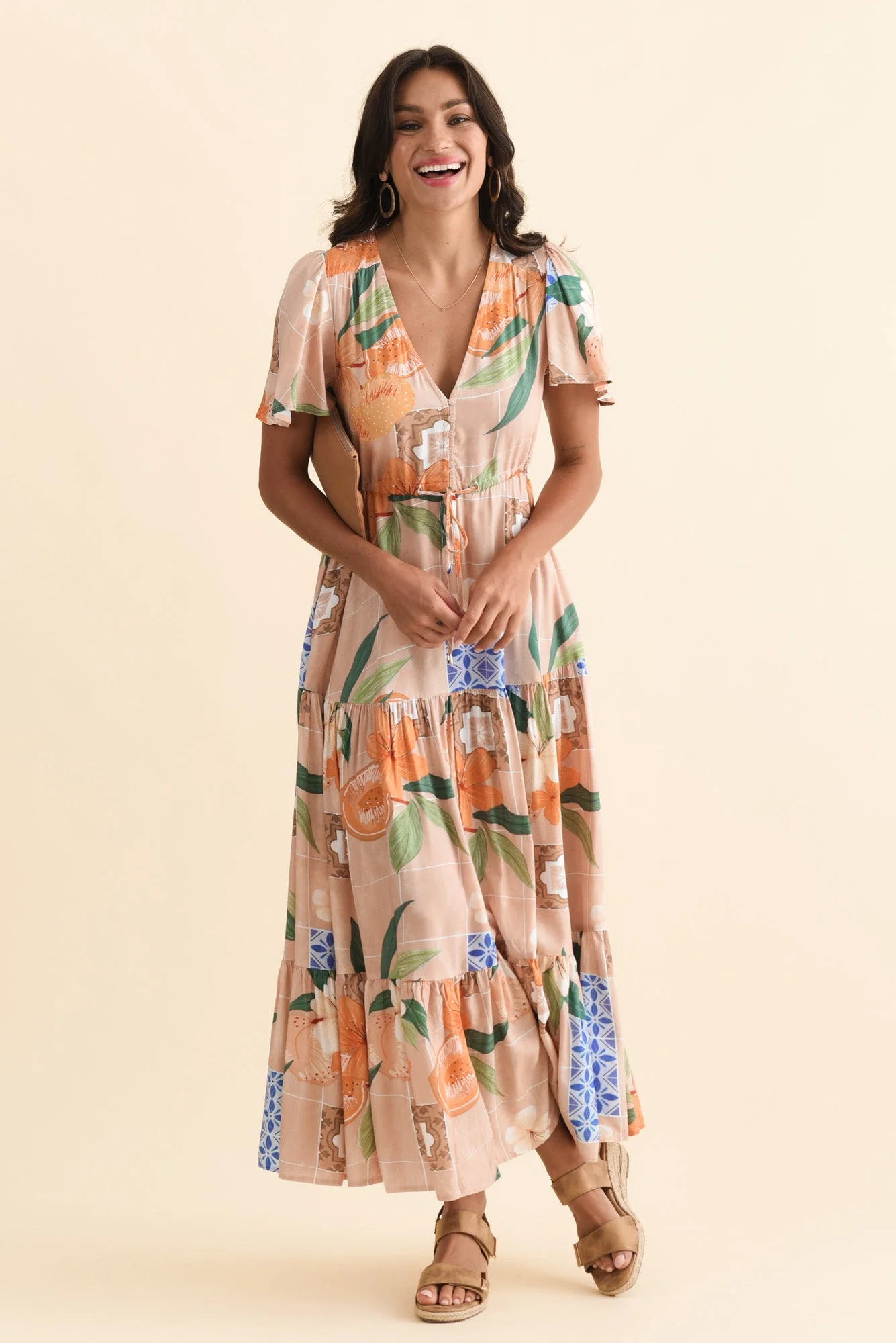 Orson Apricot Floral Tier Dress - Image 6