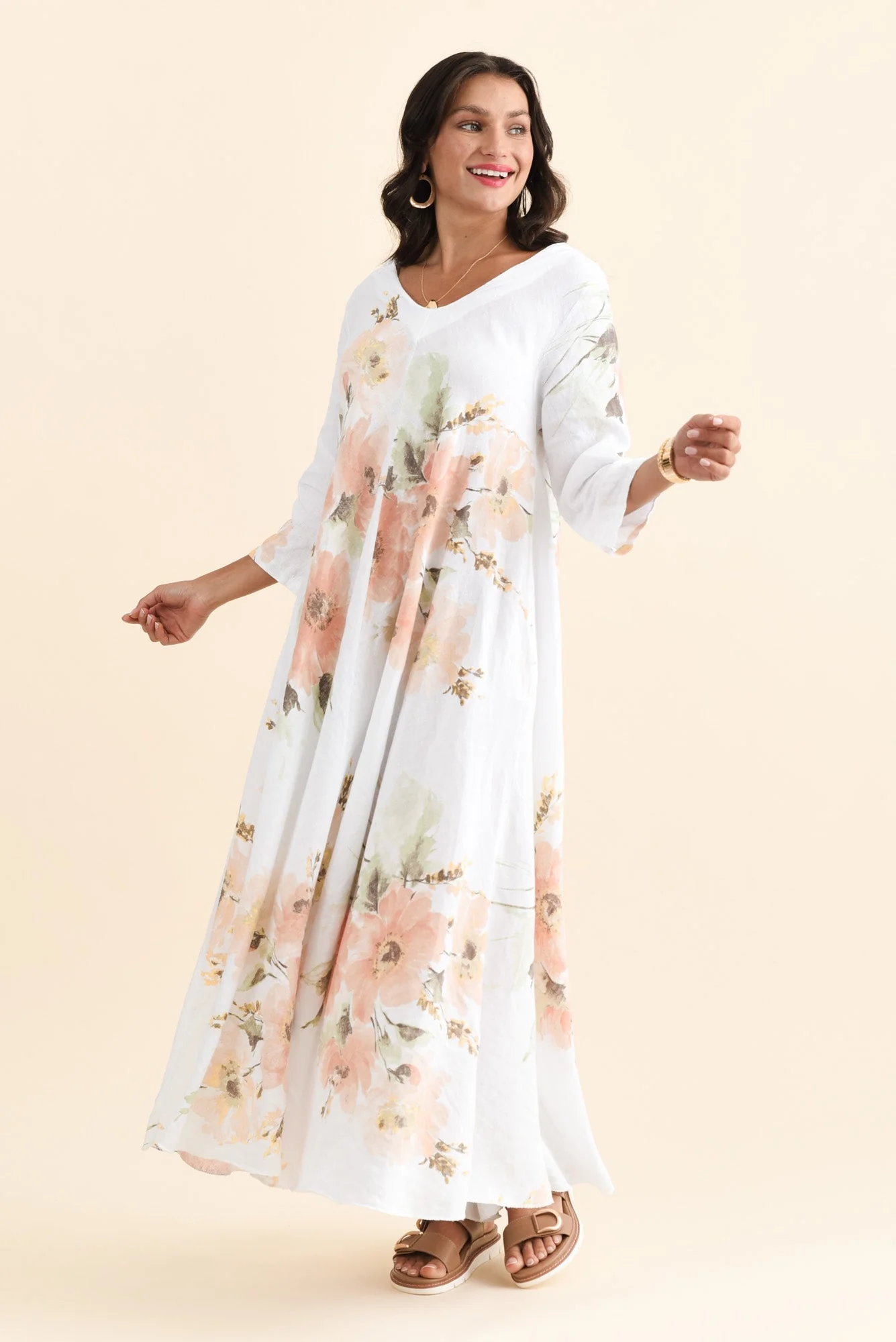 Oscar White Floral Linen Maxi Dress - Image 2