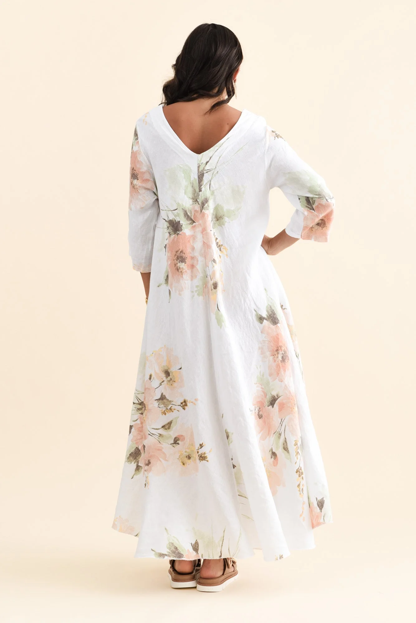 Oscar White Floral Linen Maxi Dress - Image 4