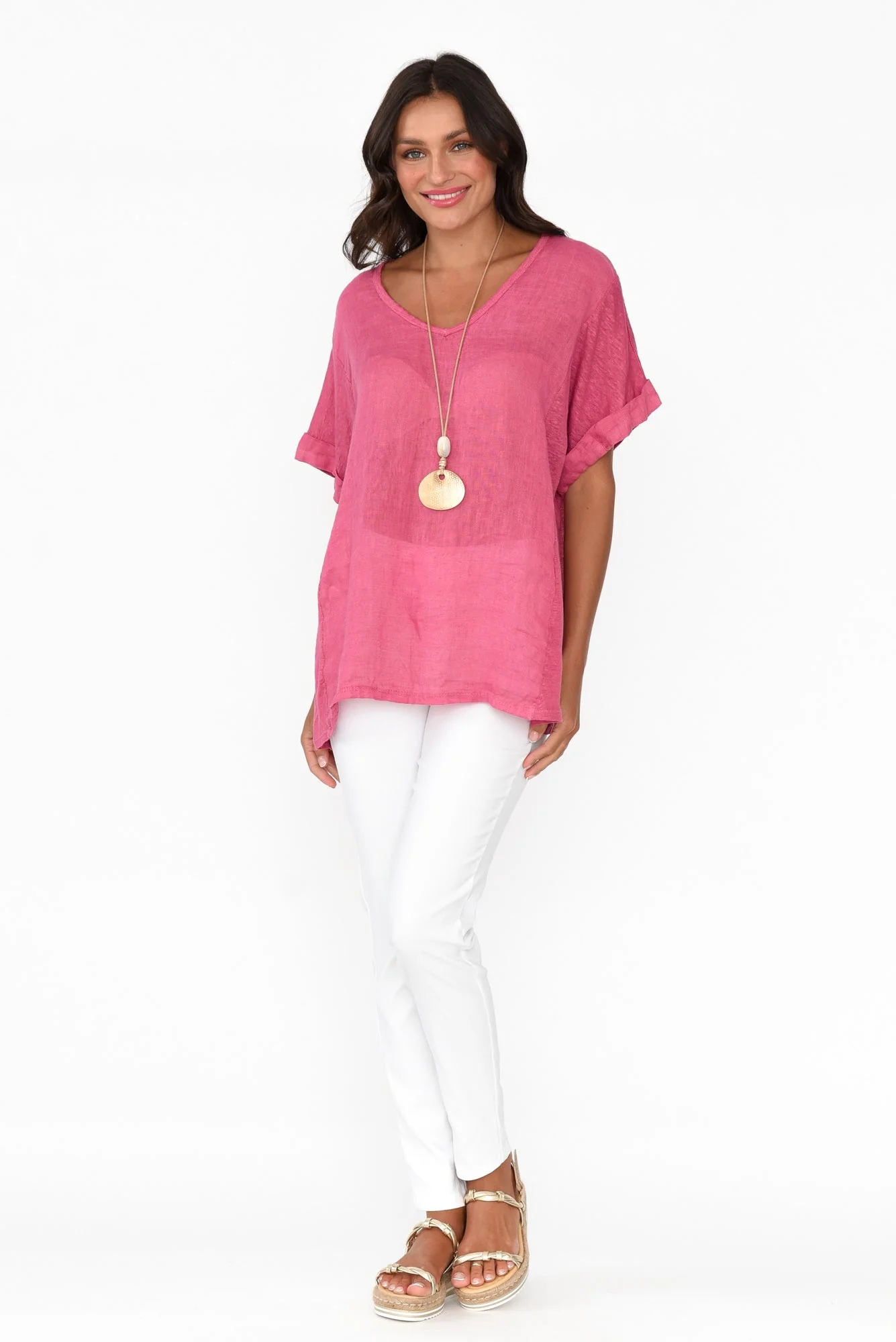Oversized Anna Pink Linen Tee - Image 5