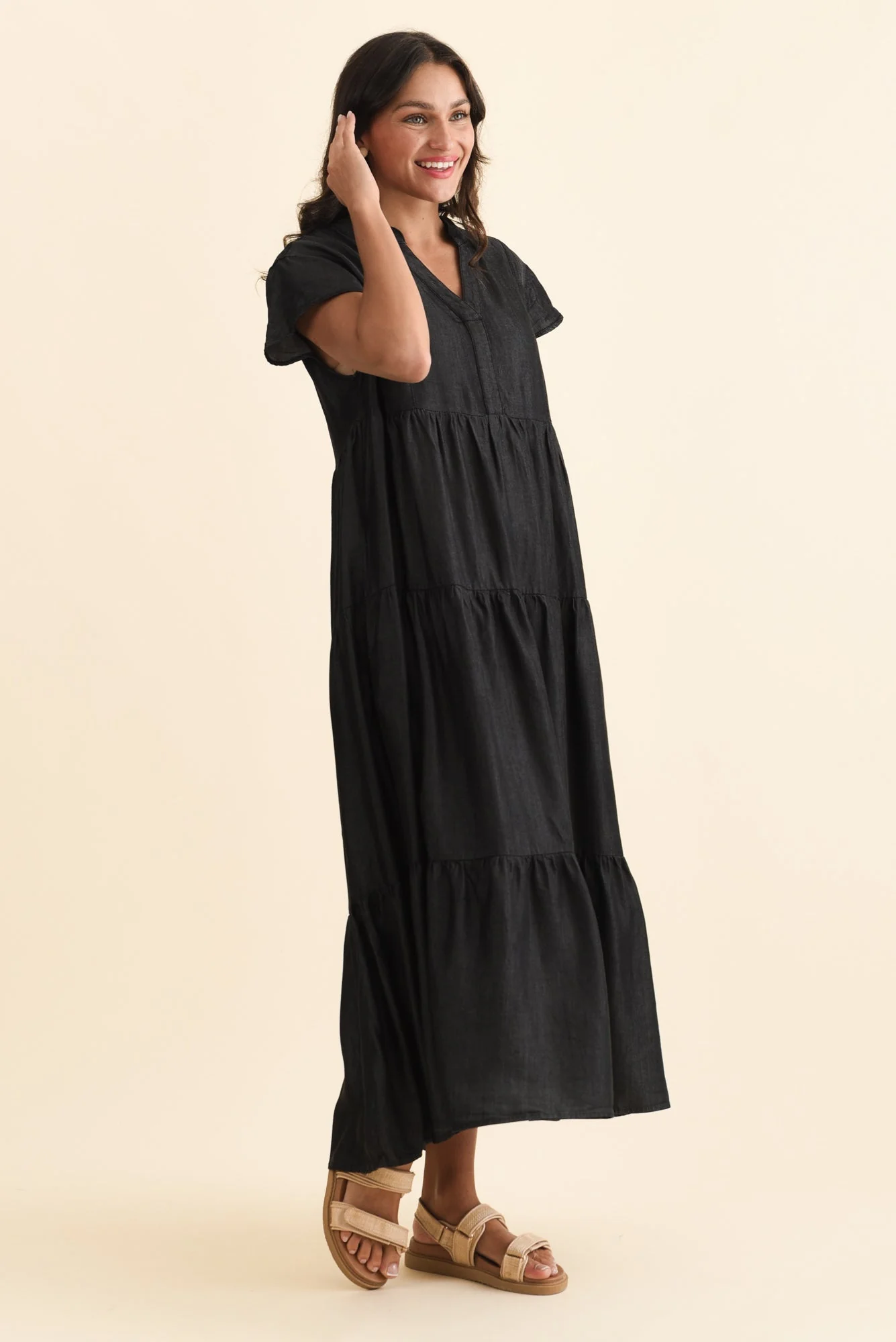 Oxford Dark Navy Tencel Tier Dress - Image 3