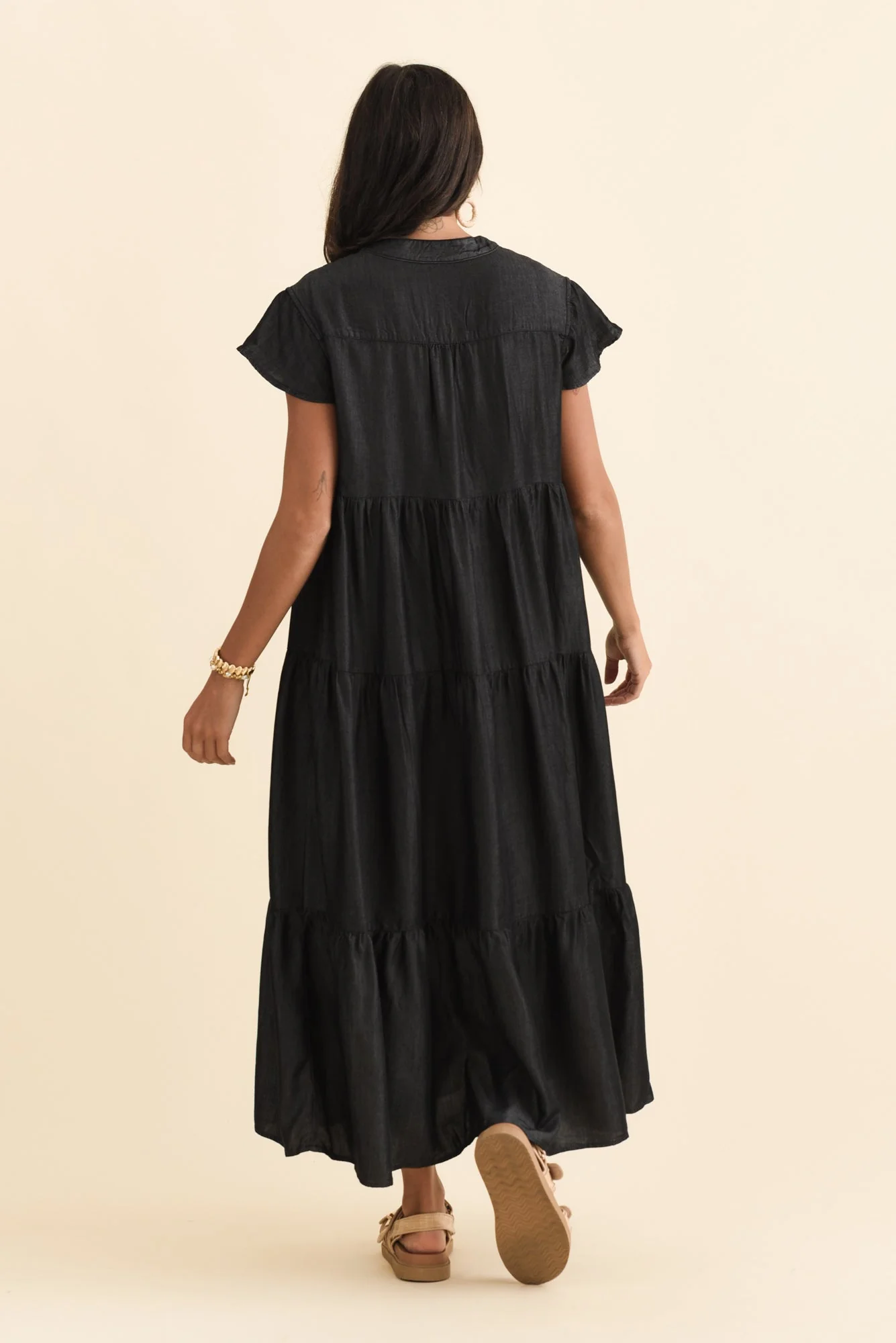 Oxford Dark Navy Tencel Tier Dress - Image 4