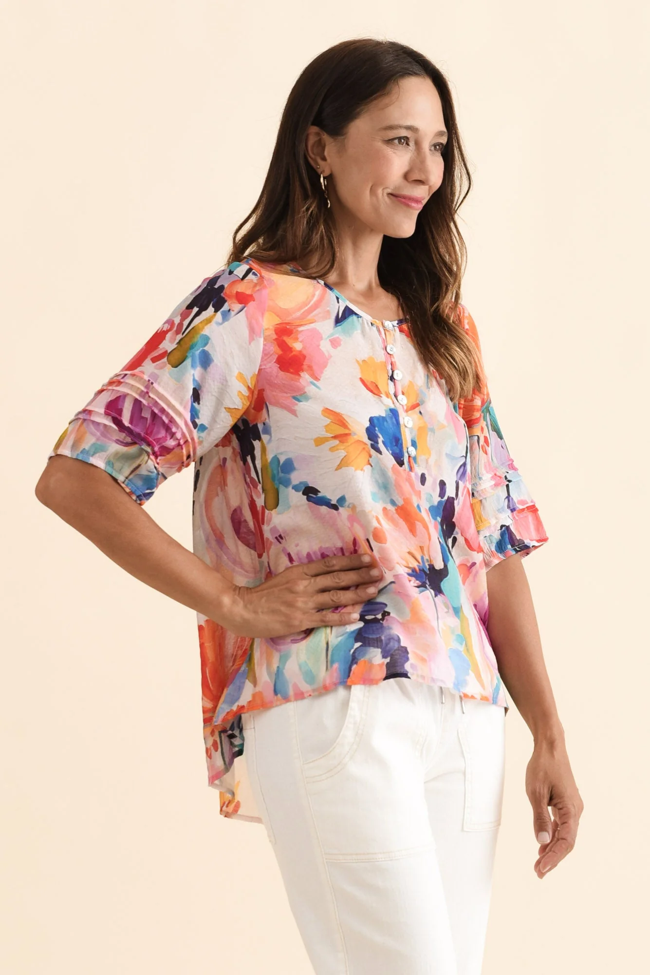 Paden Orange Floral Button Top - Image 3