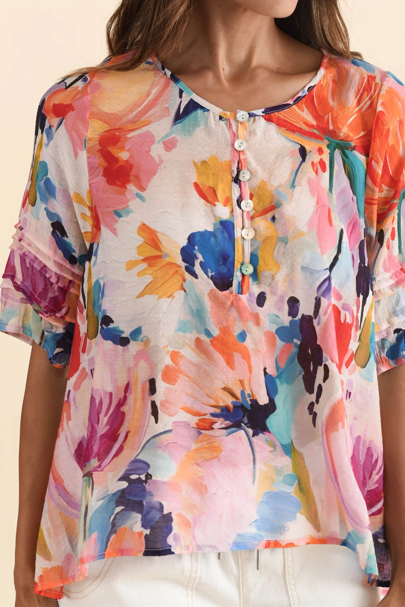 Paden Orange Floral Button Top - Image 5