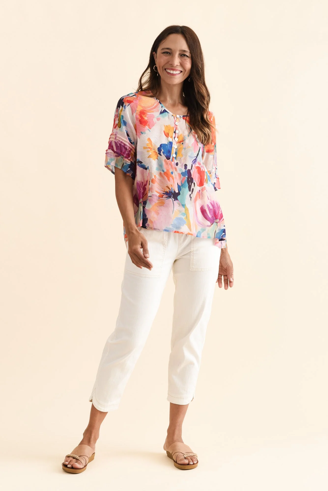 Paden Orange Floral Button Top - Image 6