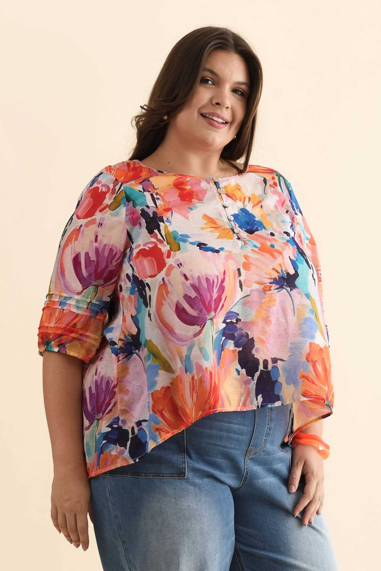 Paden Orange Floral Button Top - Image 9