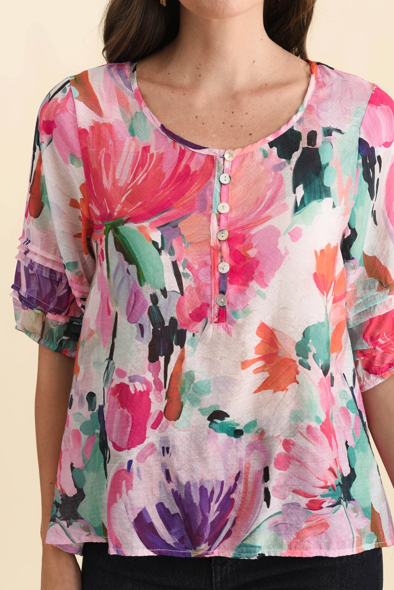 Paden Pink Floral Button Top - Image 5