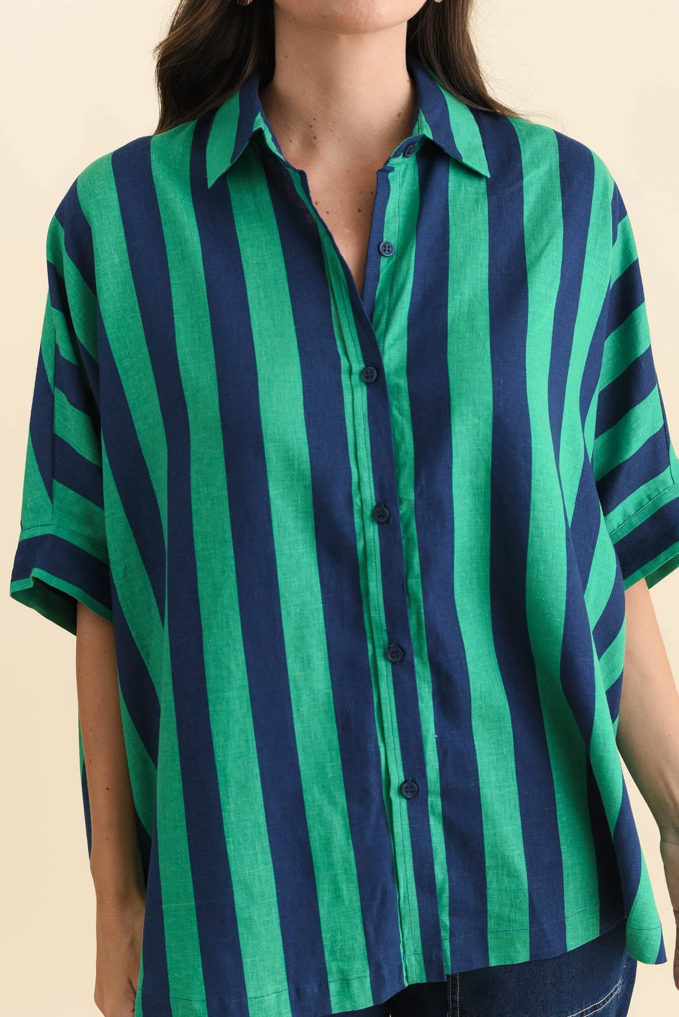 Palermo Turquoise Stripe Linen Blend Shirt - Image 5