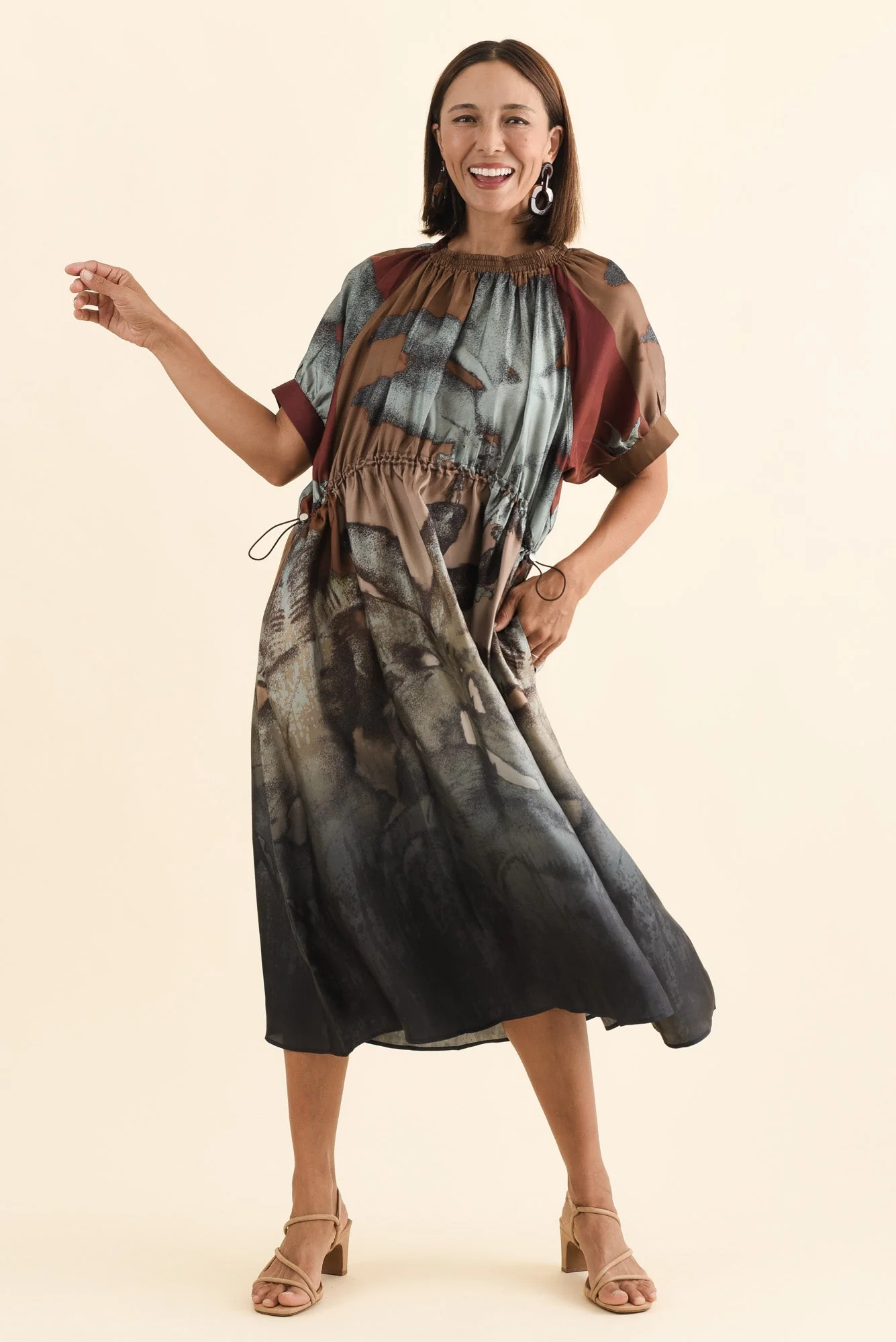 Palisades Mocha Floral Silk Dress - Image 2