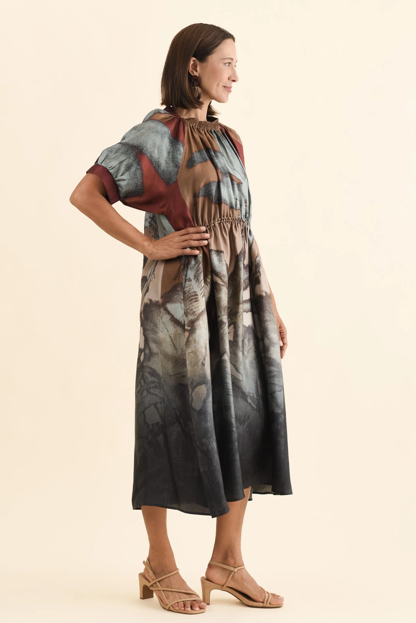 Palisades Mocha Floral Silk Dress - Image 3