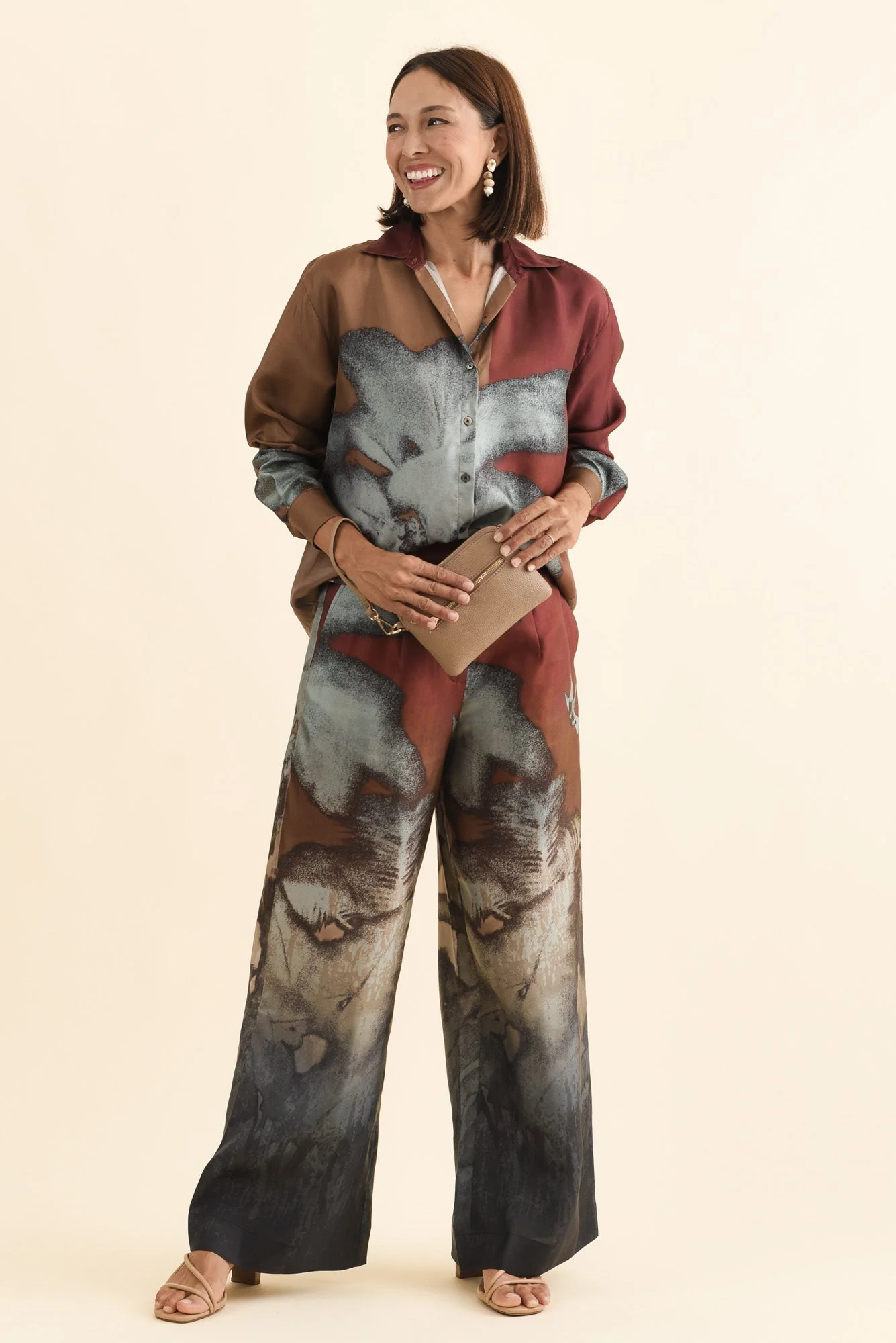 Palisades Mocha Floral Silk Shirt - Image 2