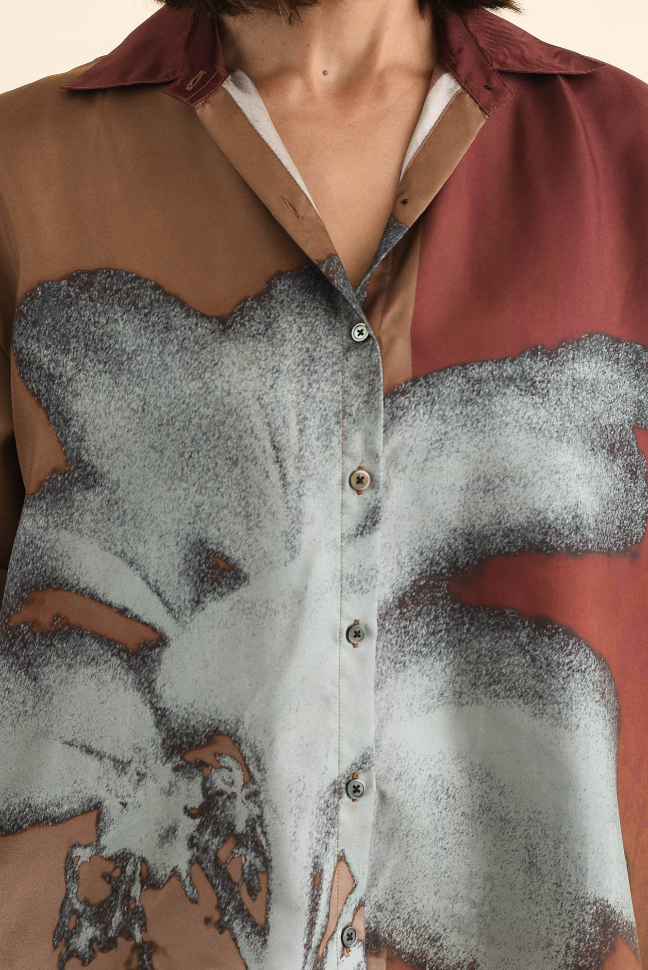 Palisades Mocha Floral Silk Shirt - Image 5