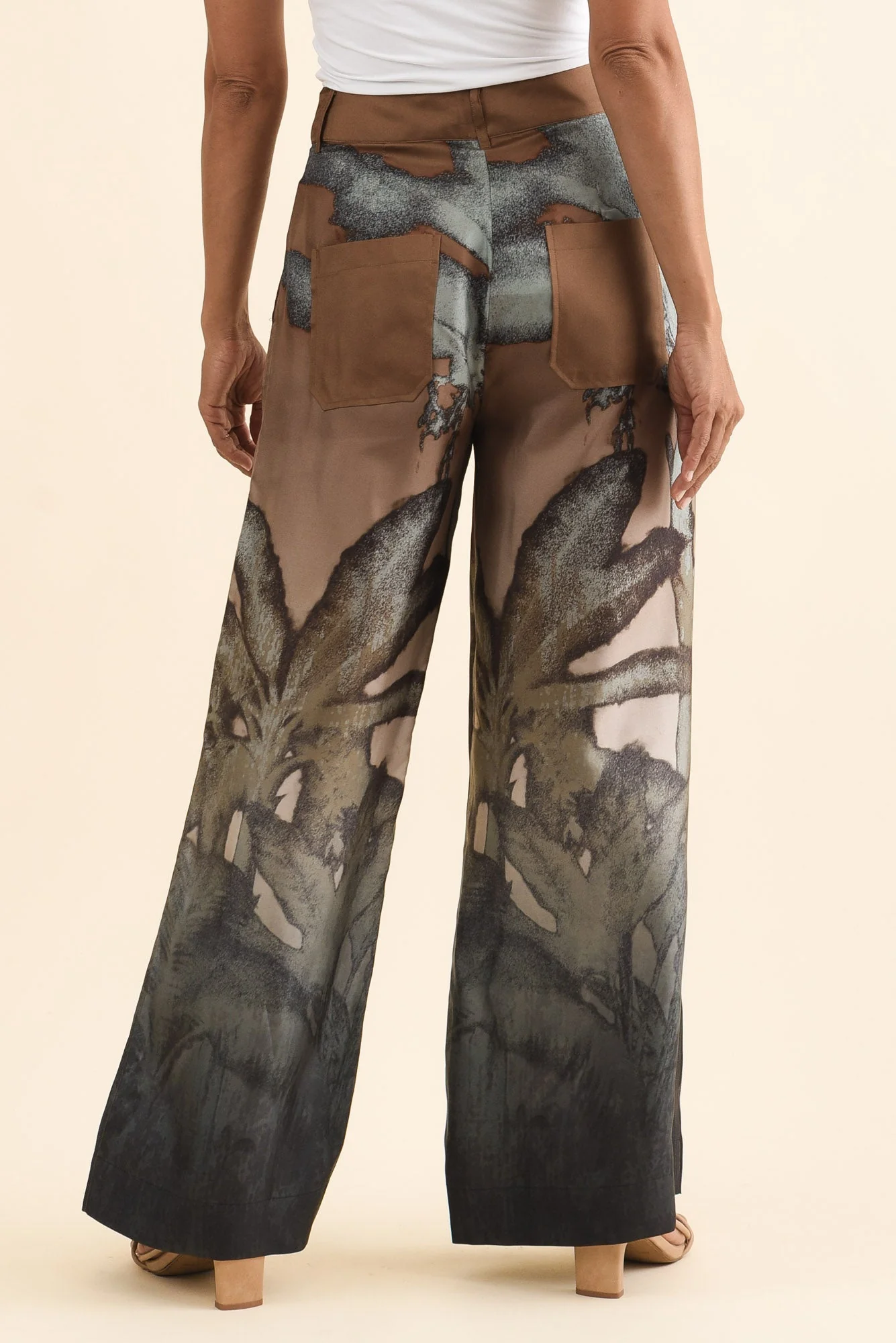 Palisades Mocha Floral Silk Wide Leg Pants - Image 4