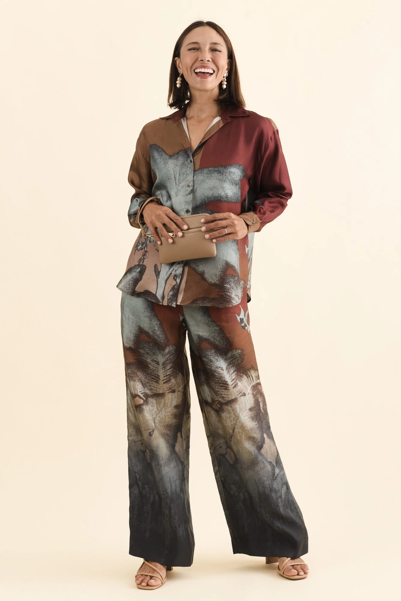 Palisades Mocha Floral Silk Wide Leg Pants - Image 6