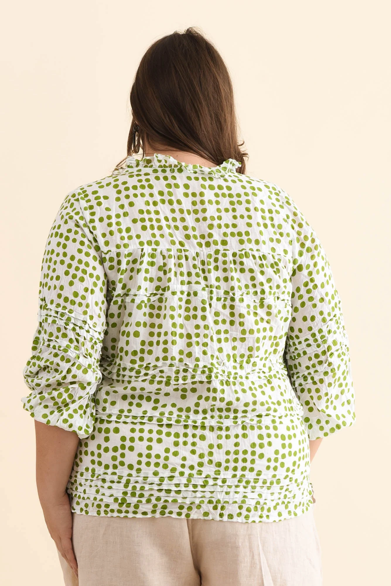 Palmer Green Spot Cotton Long Sleeve Top - Image 10