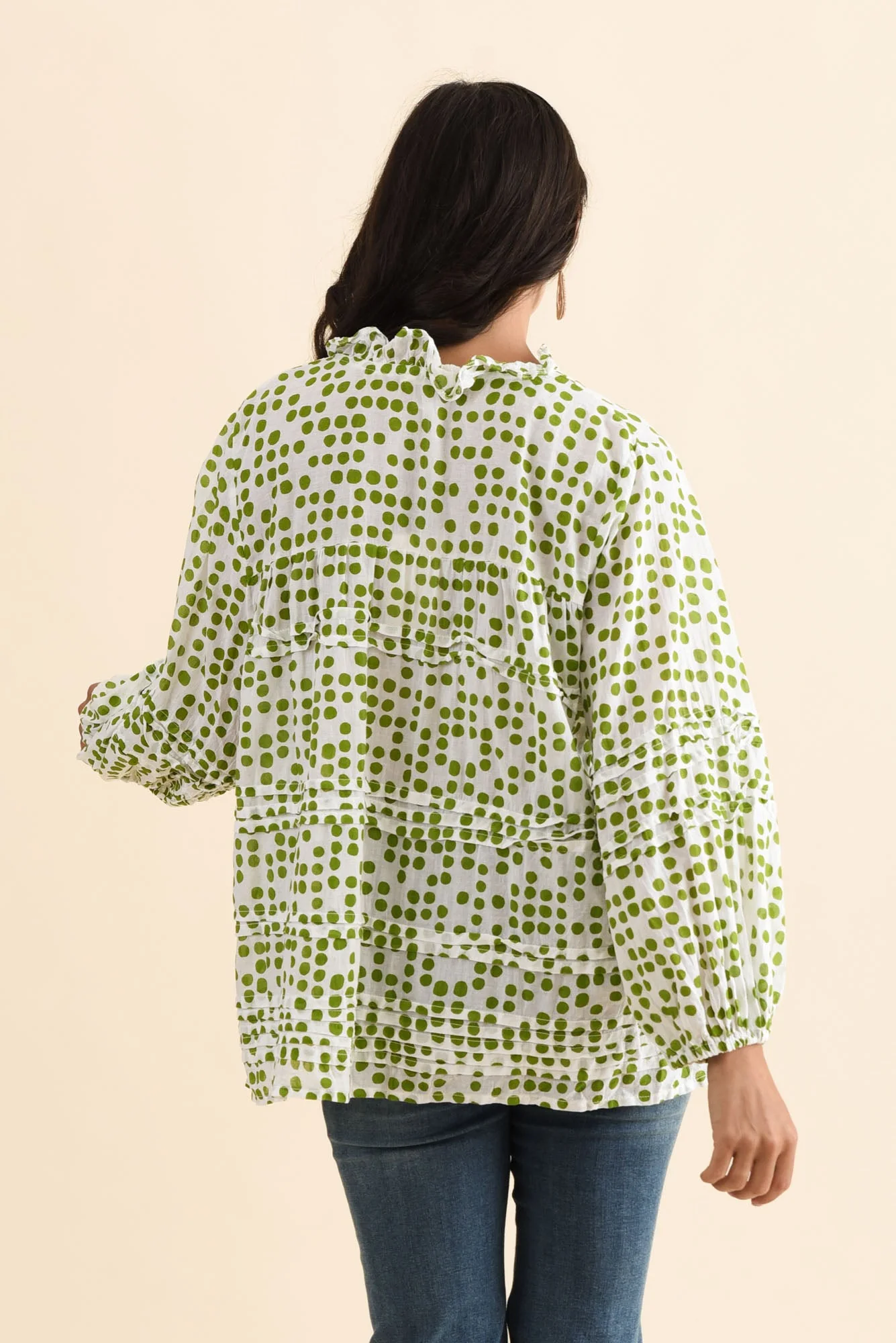 Palmer Green Spot Cotton Long Sleeve Top - Image 4
