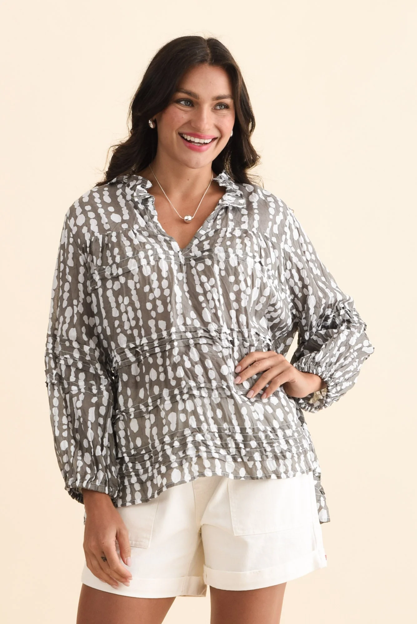 Palmer Grey Speckle Cotton Long Sleeve Top - Image 2