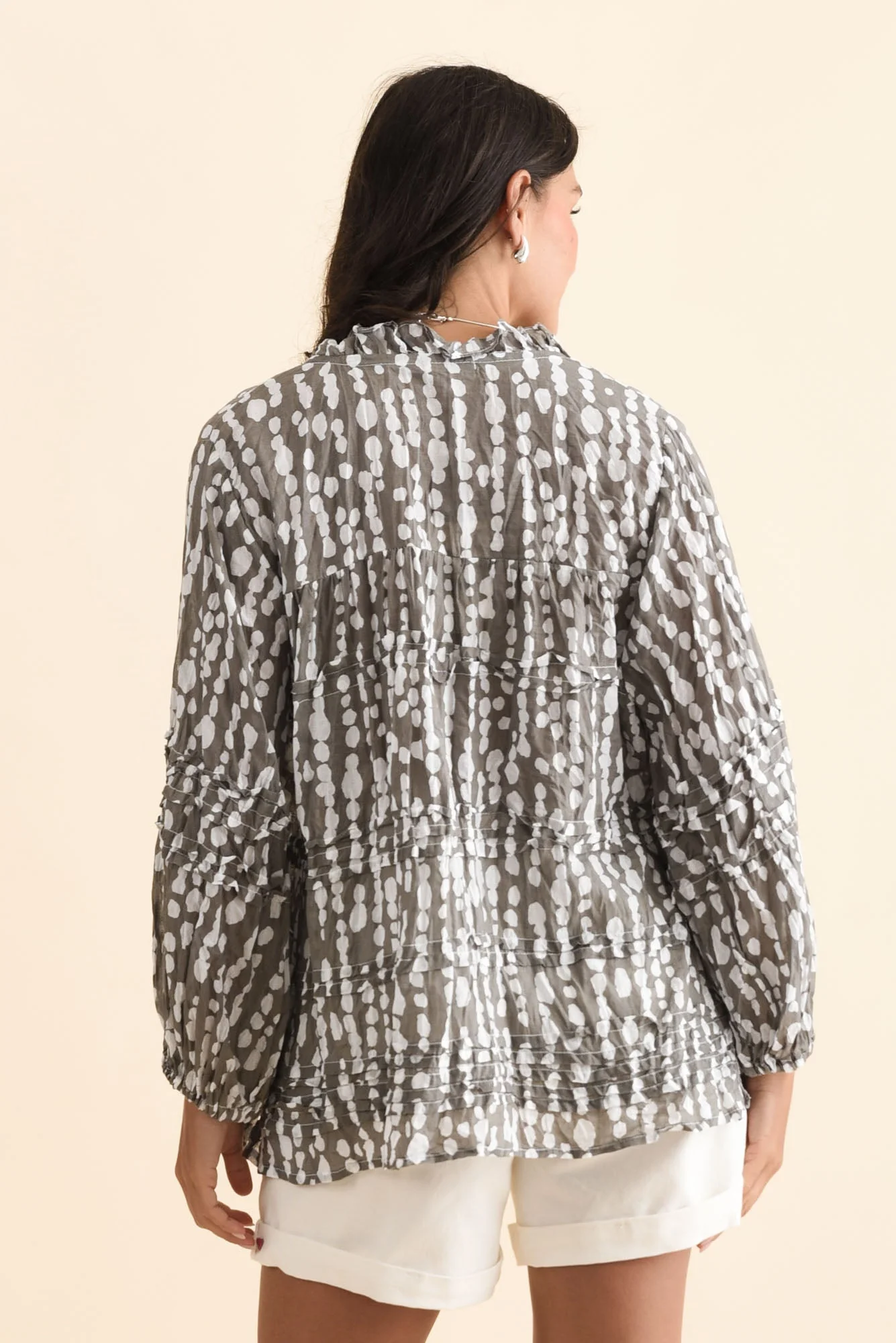 Palmer Grey Speckle Cotton Long Sleeve Top - Image 5