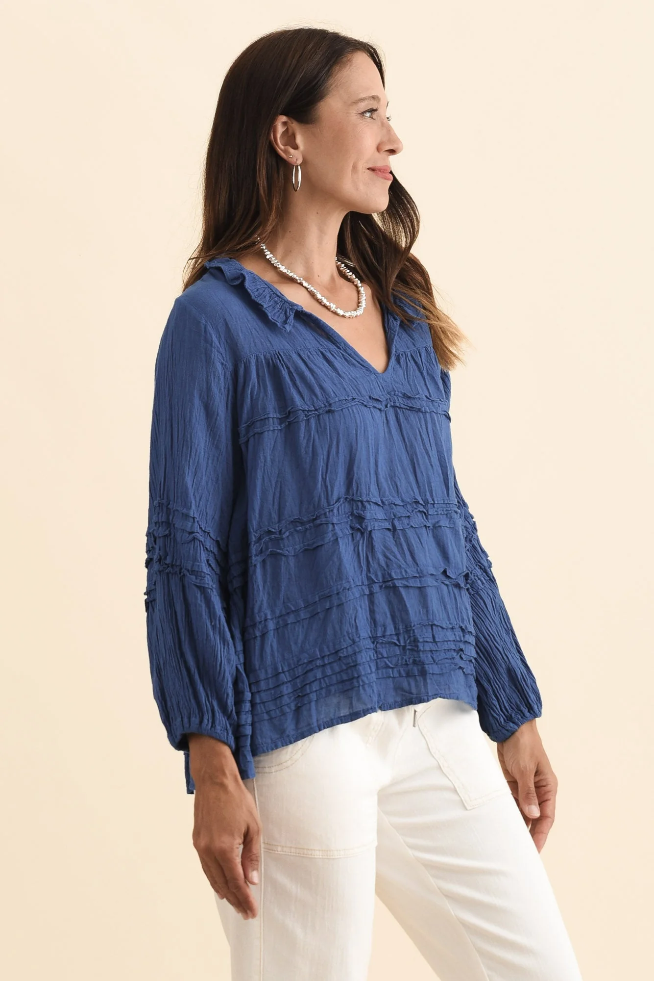 Palmer Navy Cotton Long Sleeve Top - Image 3