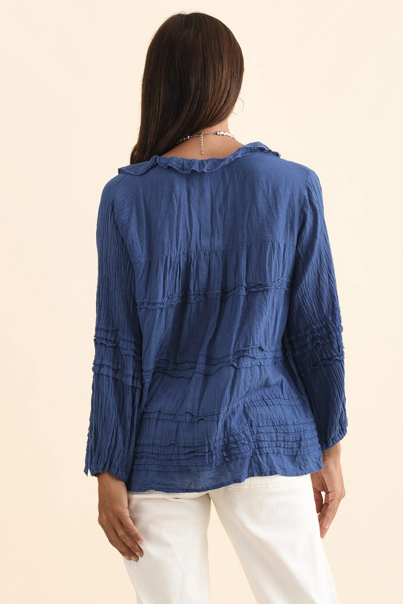 Palmer Navy Cotton Long Sleeve Top - Image 4