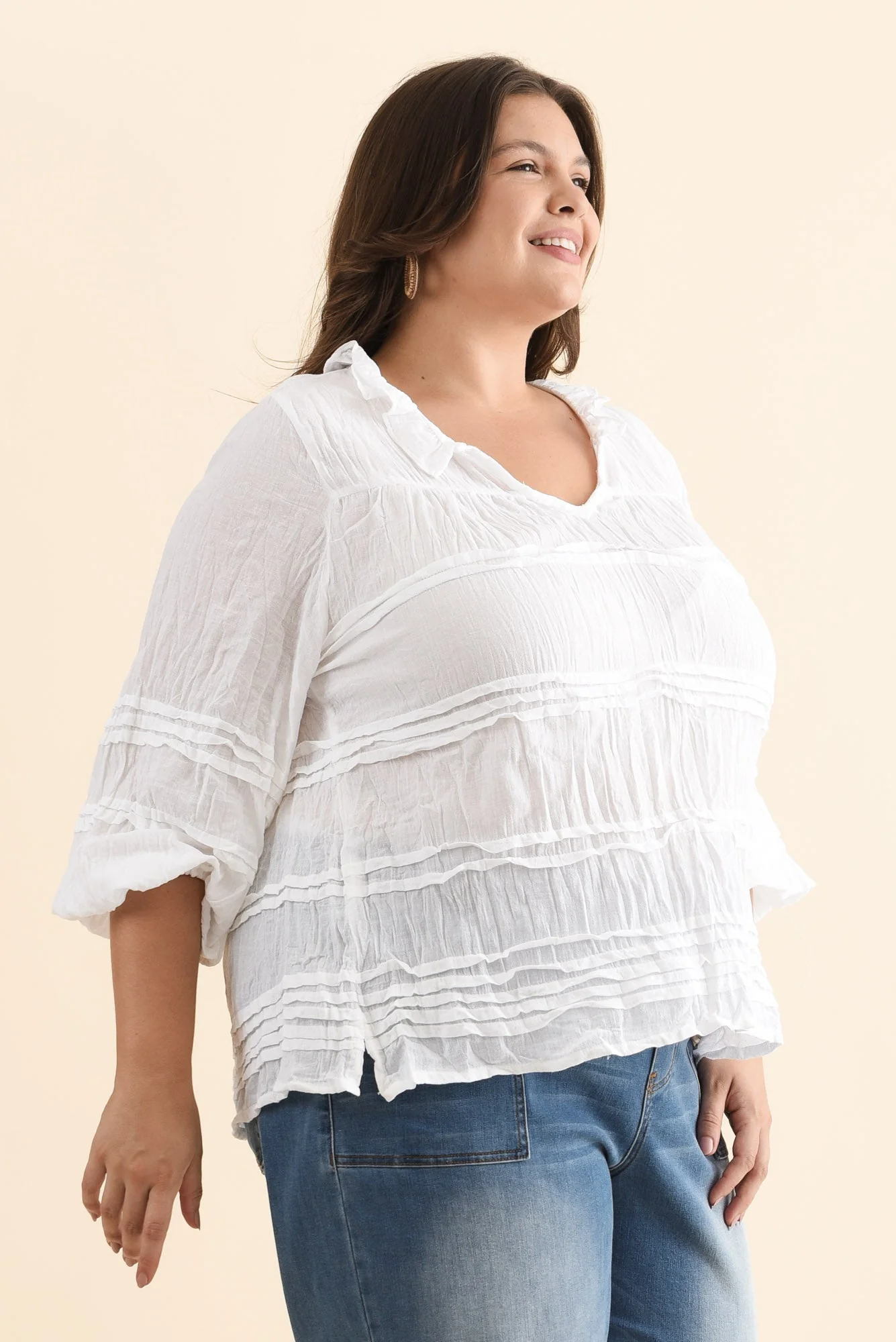Palmer White Cotton Long Sleeve Top - Image 11