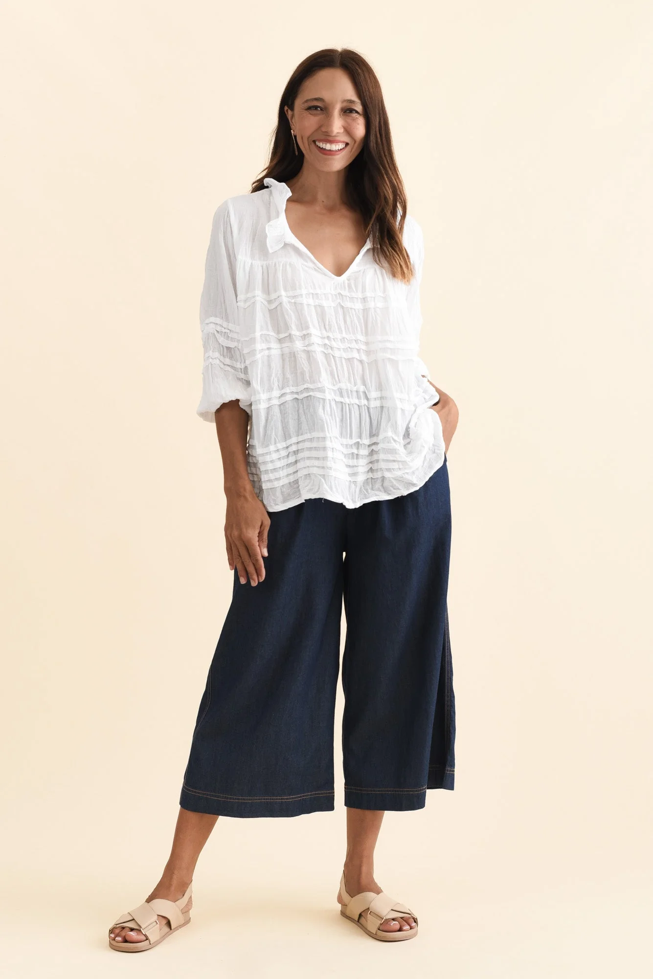 Palmer White Cotton Long Sleeve Top - Image 3