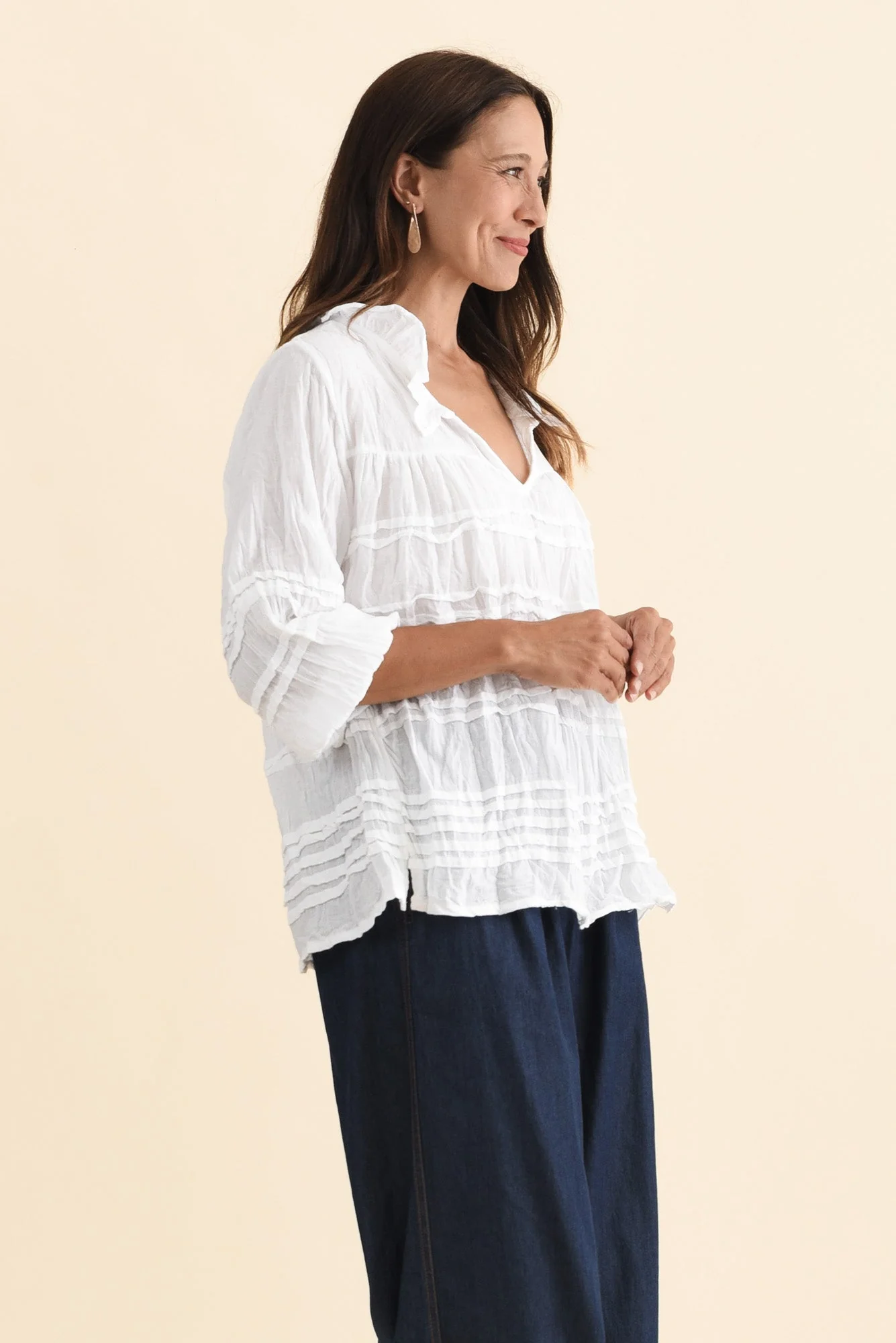 Palmer White Cotton Long Sleeve Top - Image 4