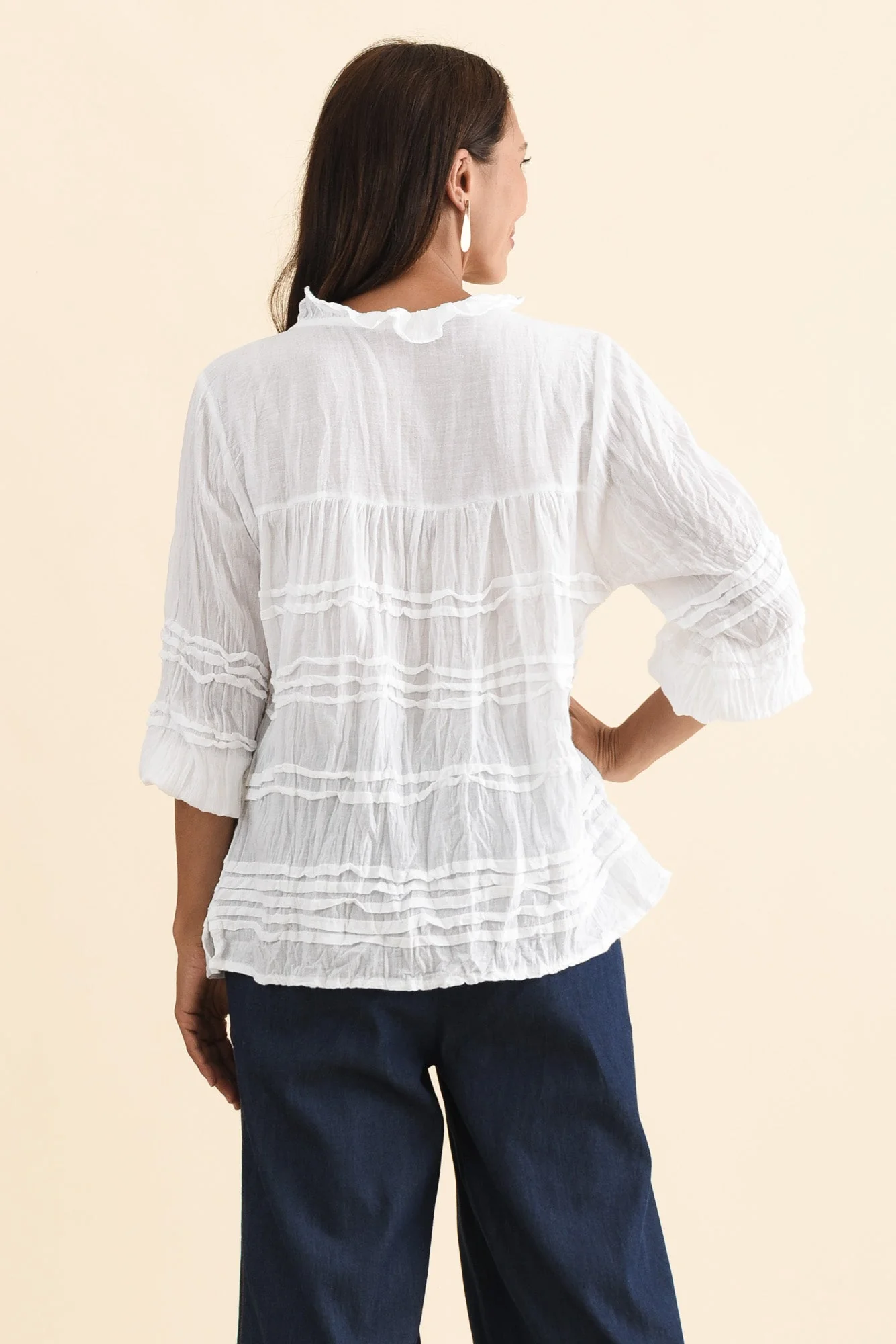 Palmer White Cotton Long Sleeve Top - Image 5
