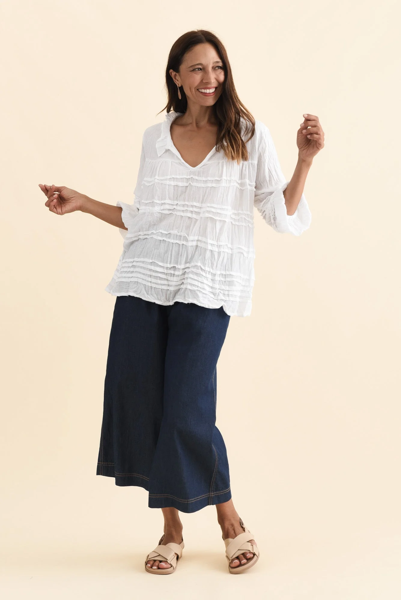 Palmer White Cotton Long Sleeve Top - Image 8