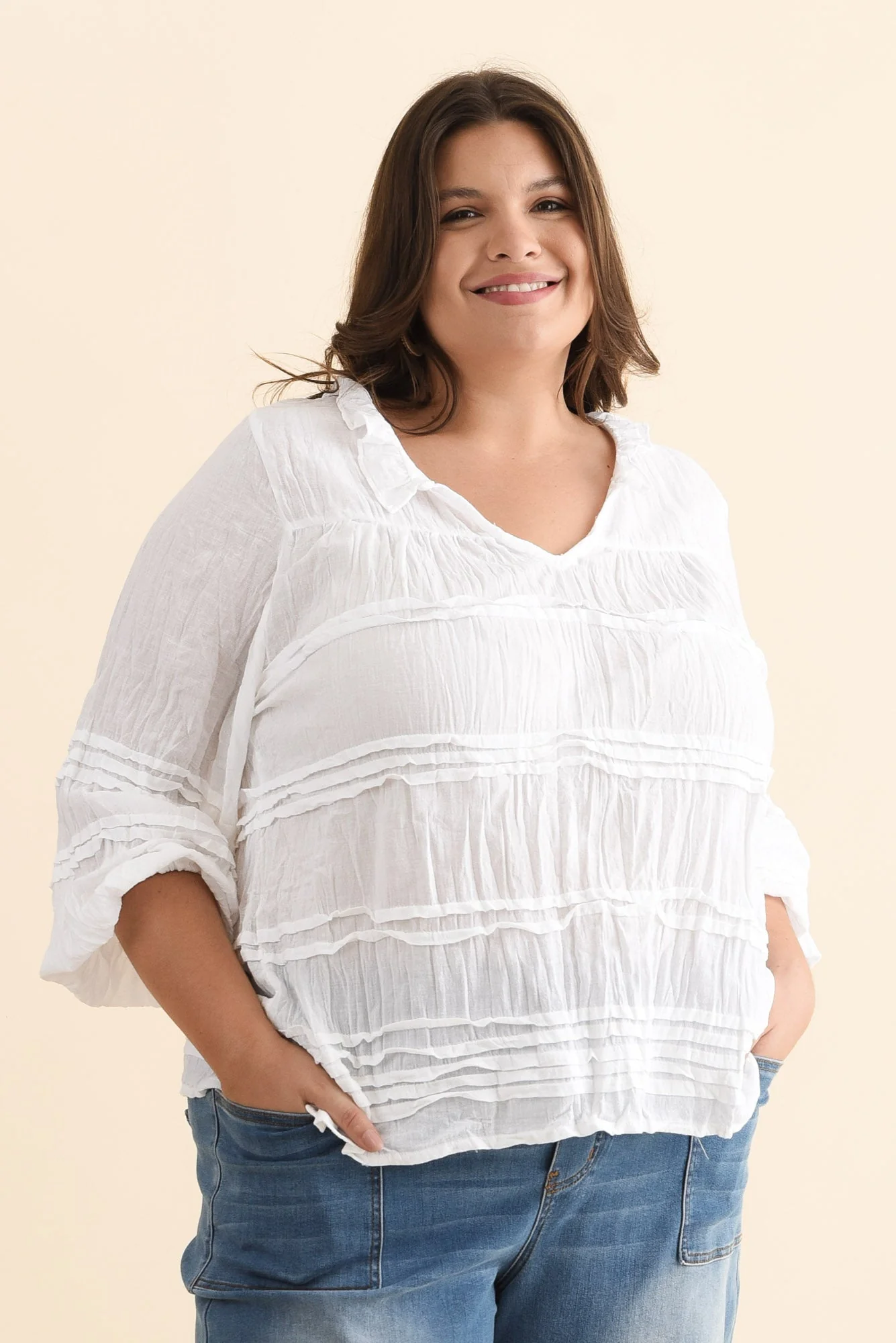 Palmer White Cotton Long Sleeve Top - Image 9