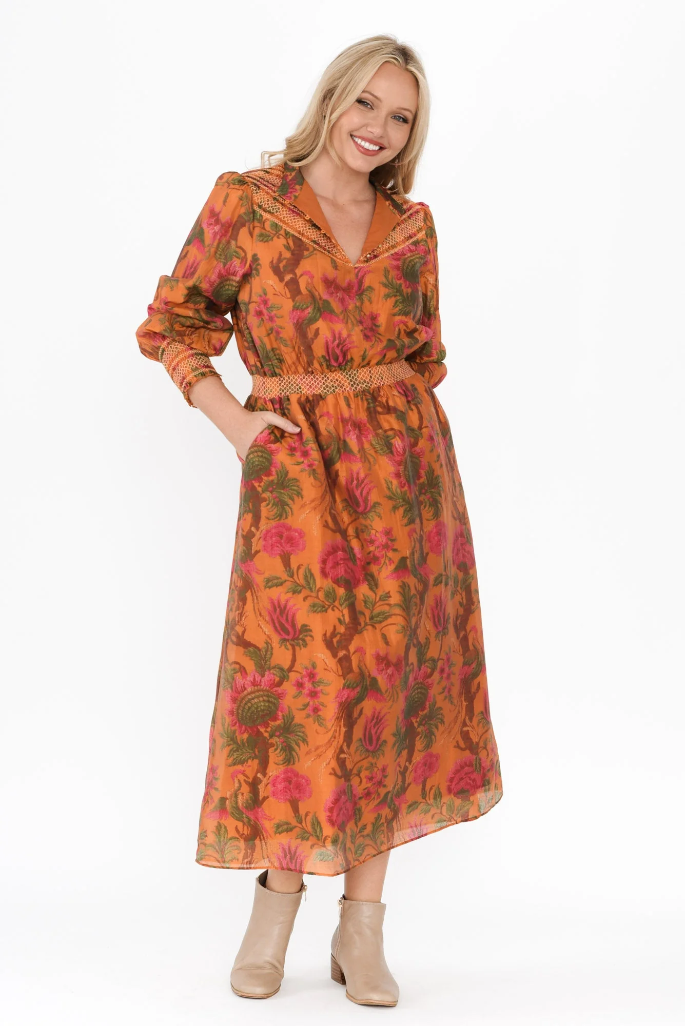 Panama Orange Floral Button Dress - Image 2