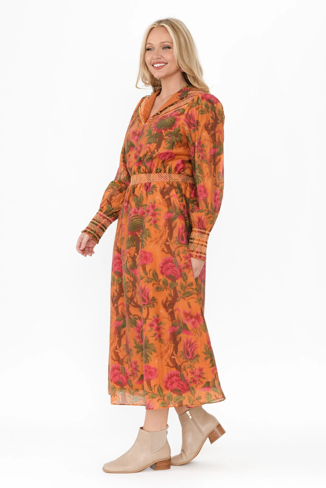 Panama Orange Floral Button Dress - Image 3