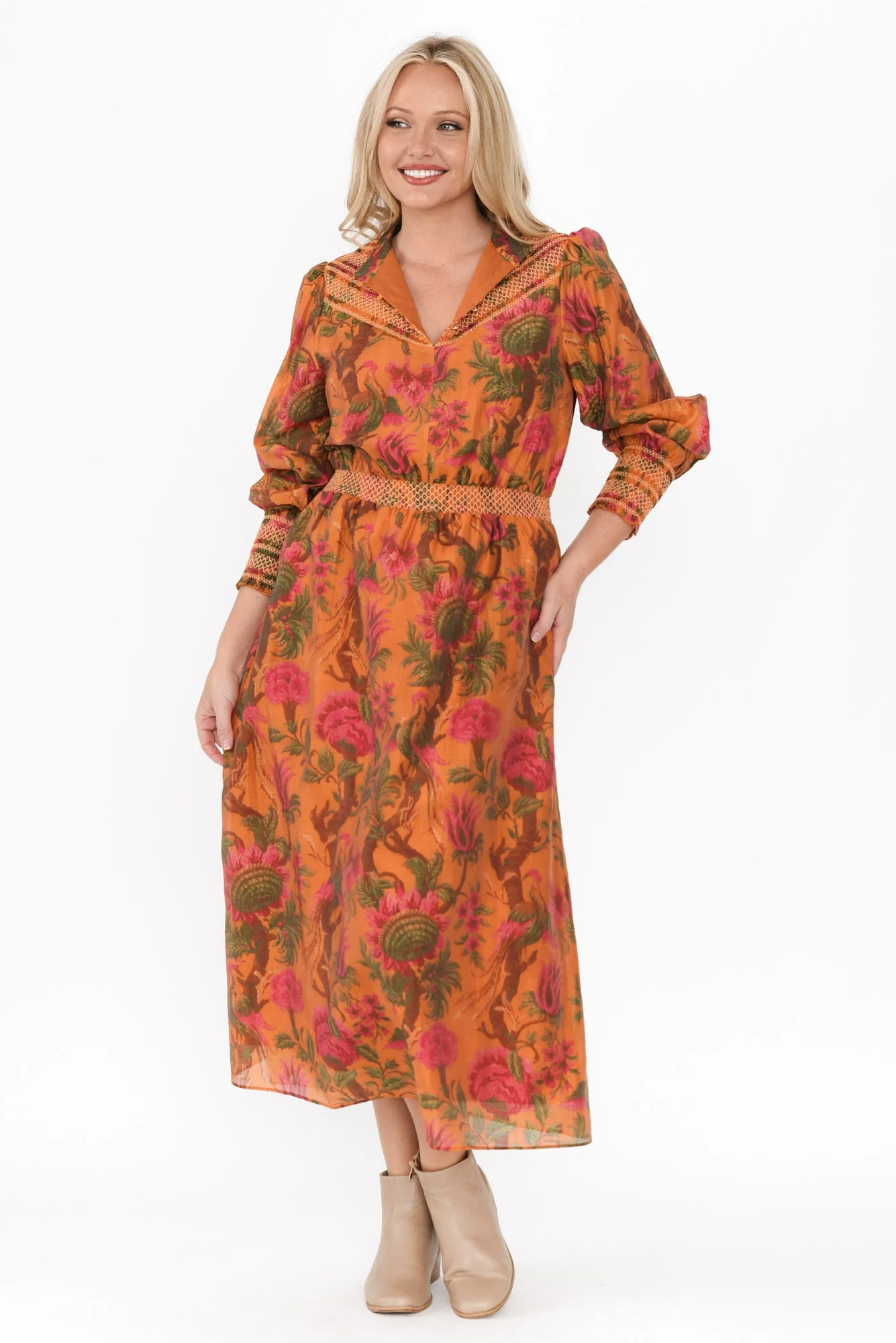 Panama Orange Floral Button Dress - Image 6