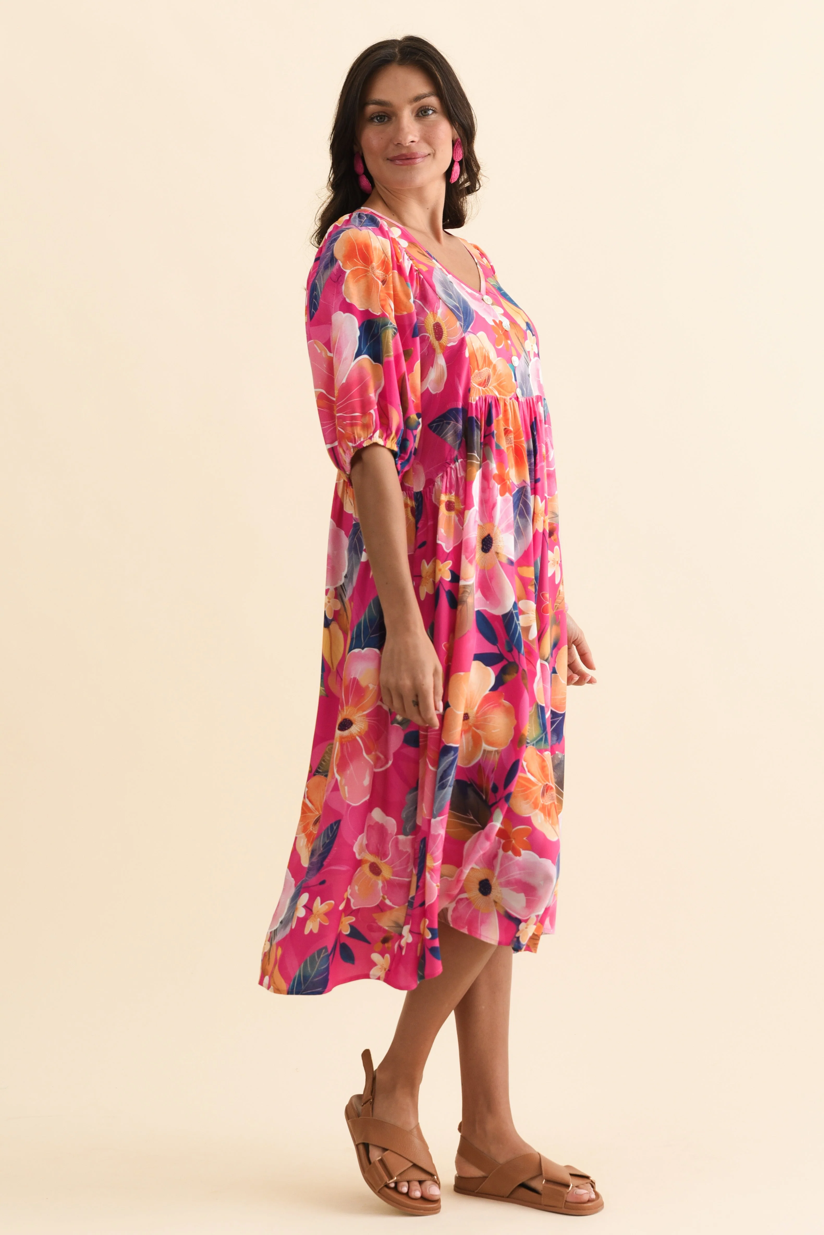 Pansy Pink Floral Pocket Dress - Image 3