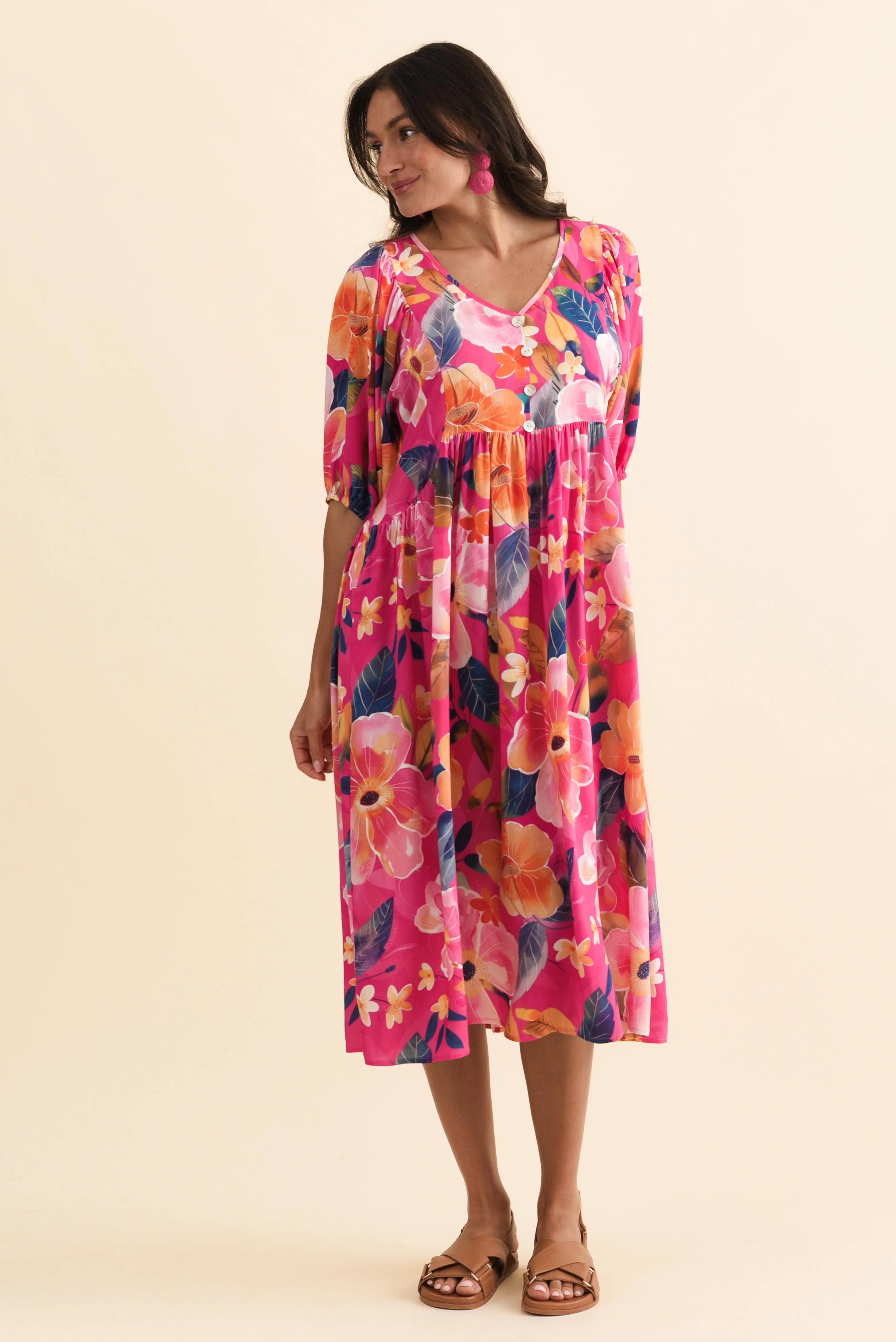 Pansy Pink Floral Pocket Dress - Image 6
