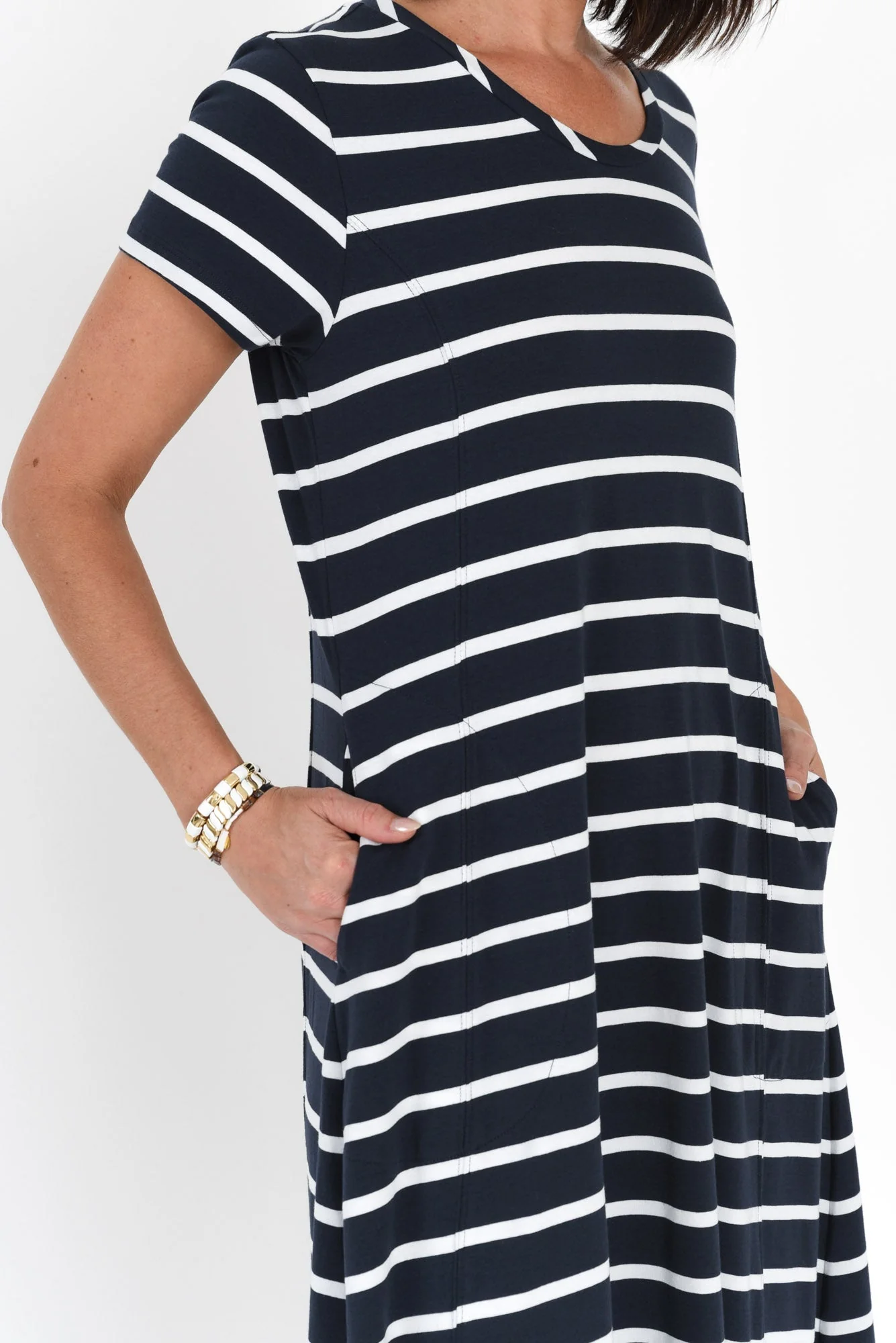 Patrick Indigo Stripe Cotton Pocket Dress - Image 5