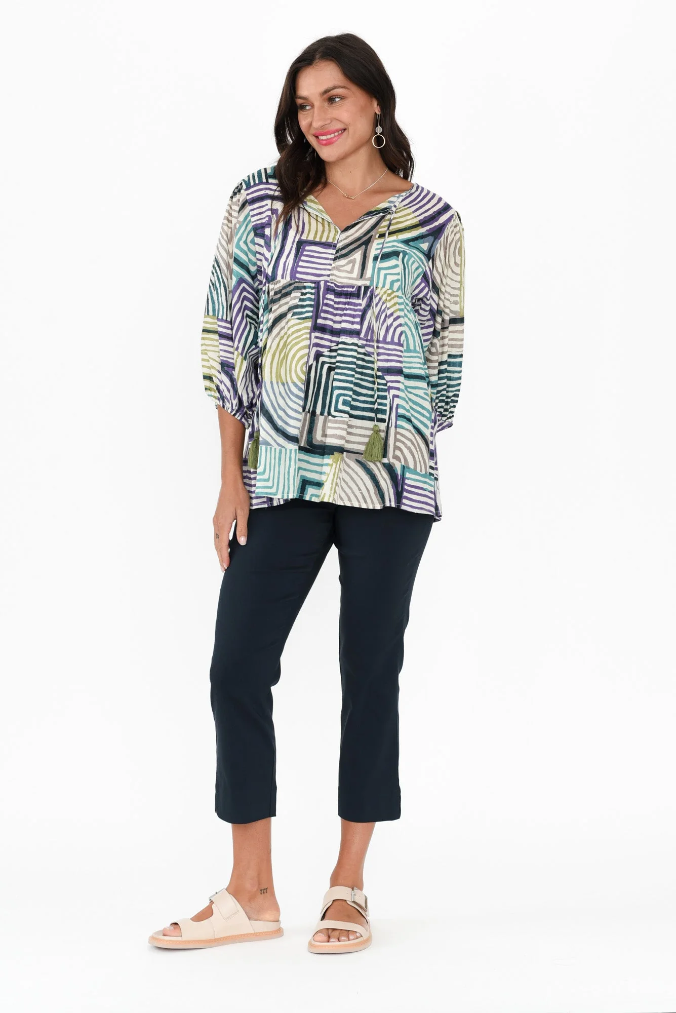 Paula Navy Stretch Cropped Pants - Image 3