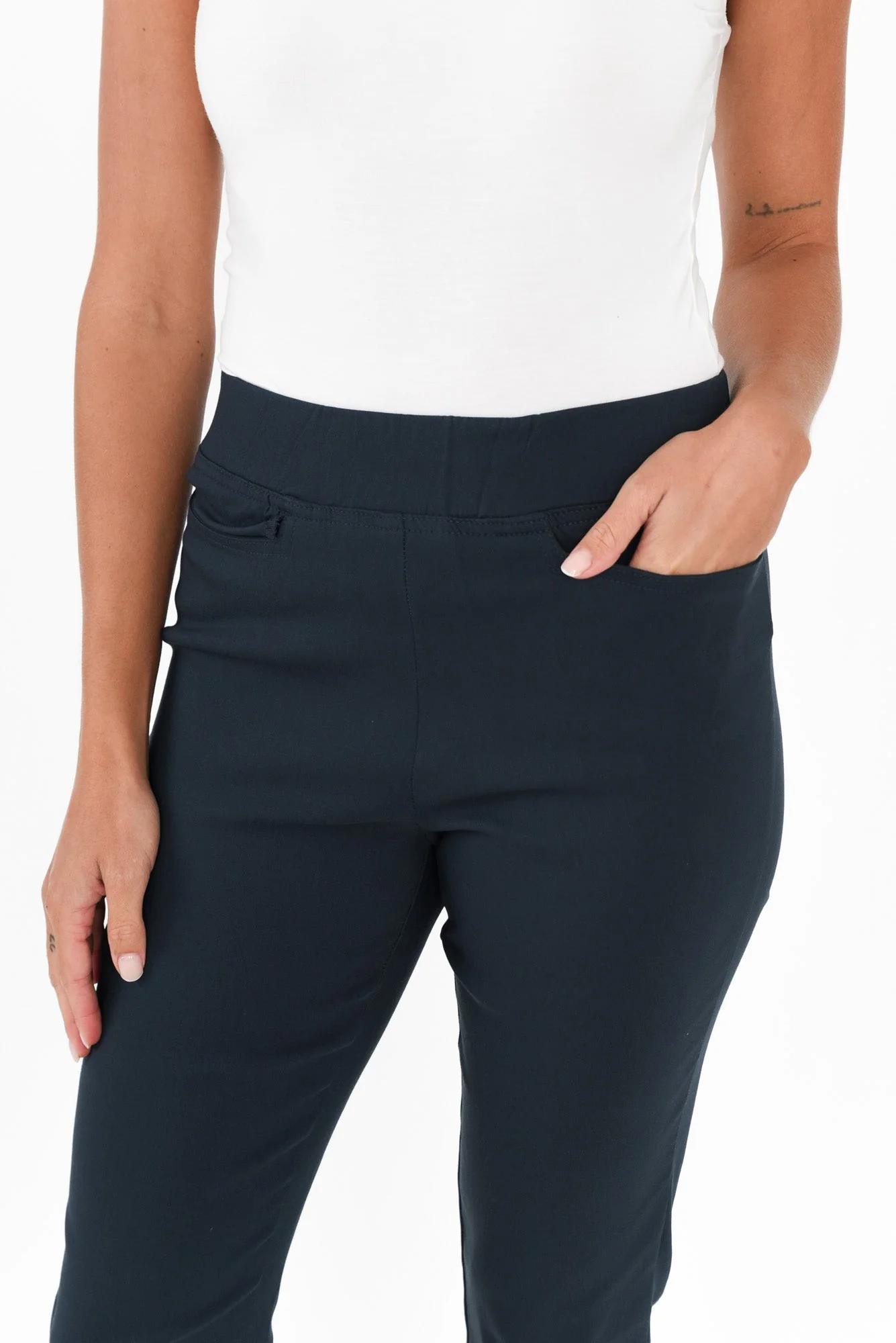 Paula Navy Stretch Cropped Pants - Image 6