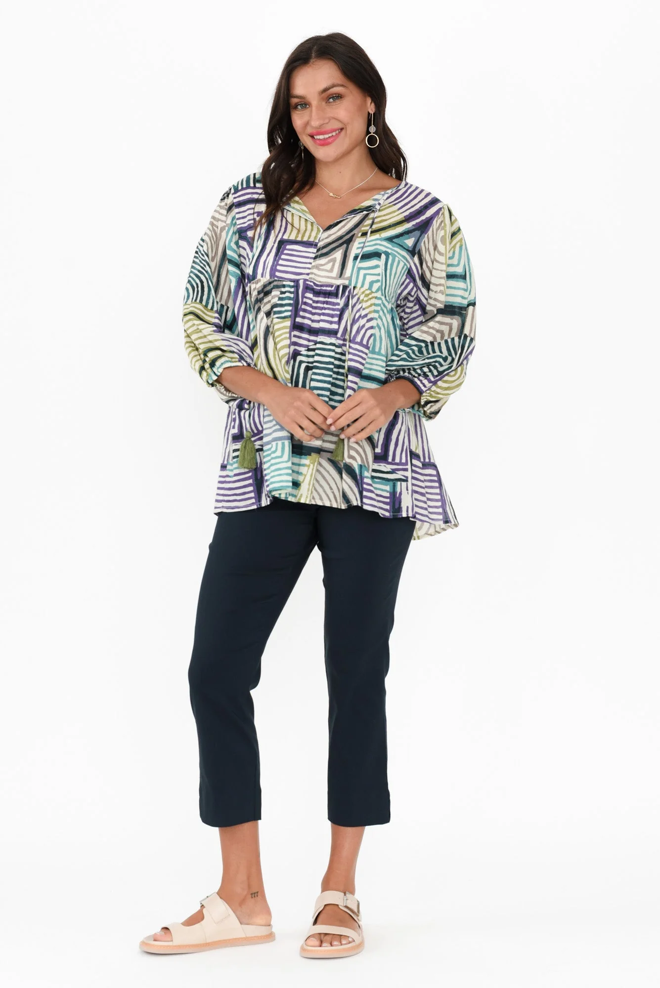 Paula Navy Stretch Cropped Pants - Image 7