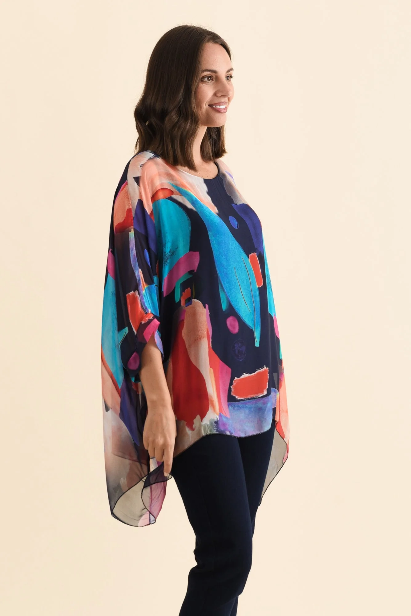 Paxos Navy Abstract Silk Overlay Top - Image 3