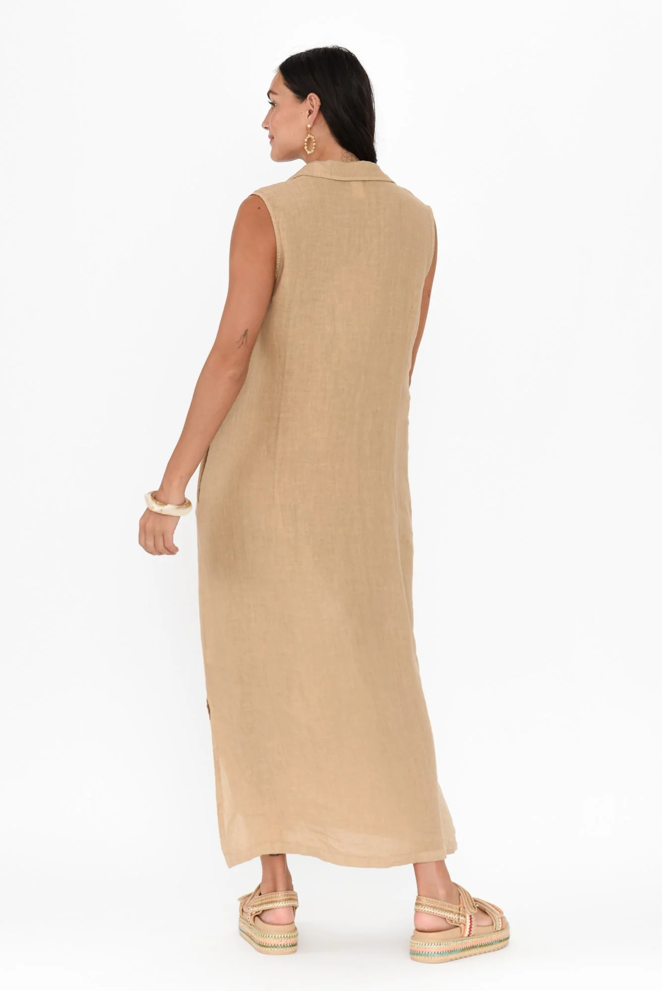 Perla Mocha Linen Button Dress - Image 4