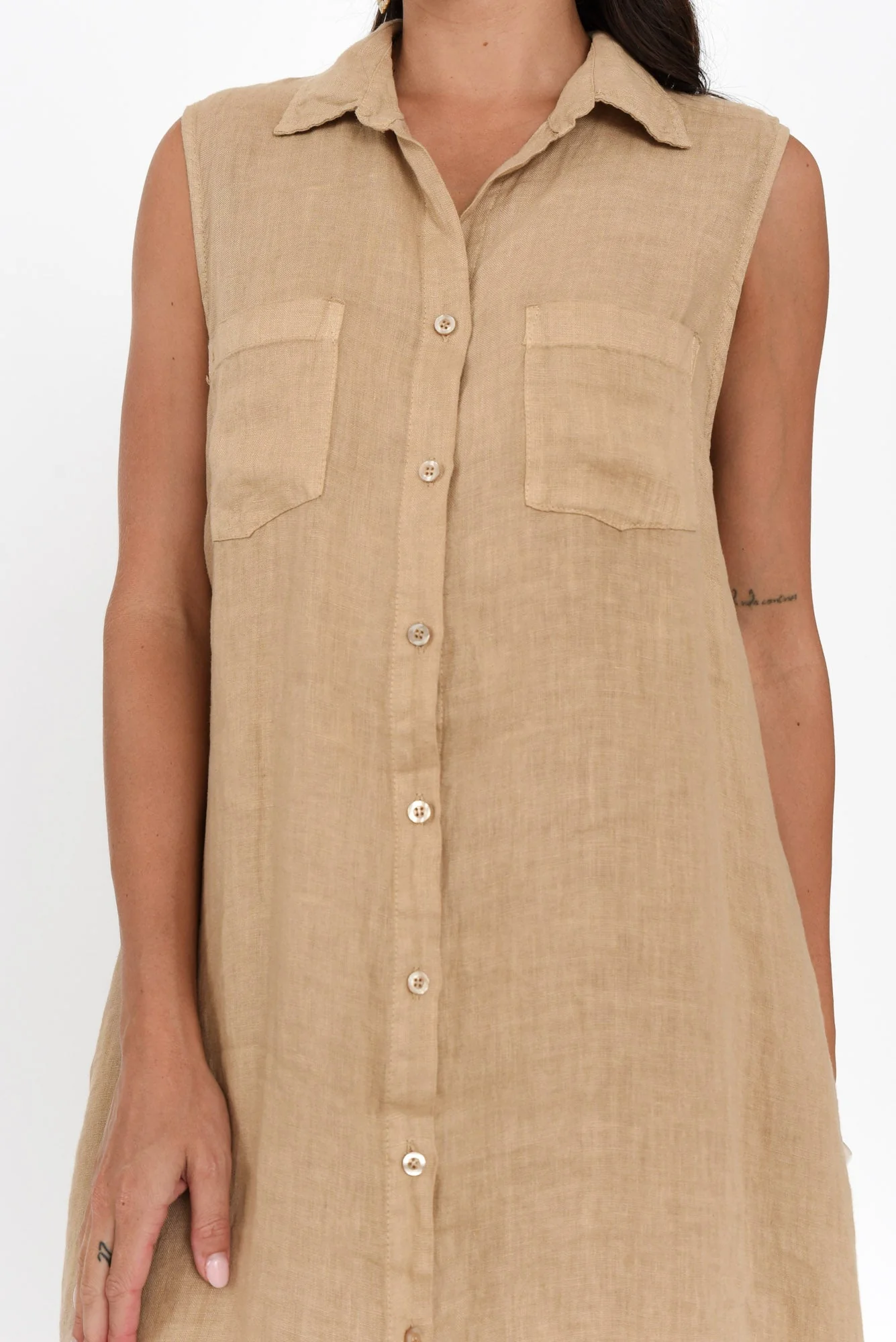 Perla Mocha Linen Button Dress - Image 5