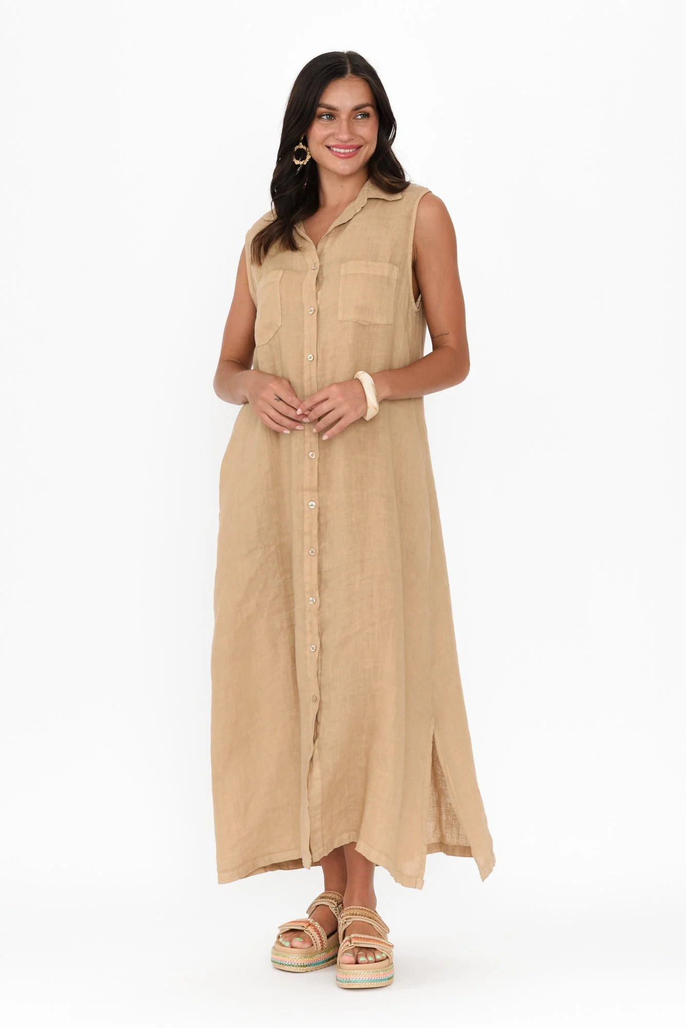Perla Mocha Linen Button Dress - Image 6