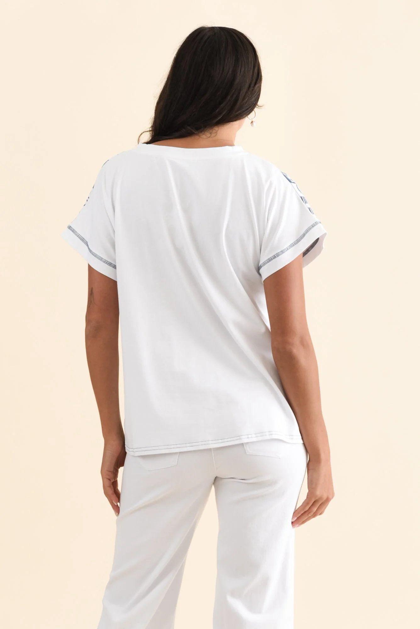 Perrie Blue Tile V Neck Top - Image 4
