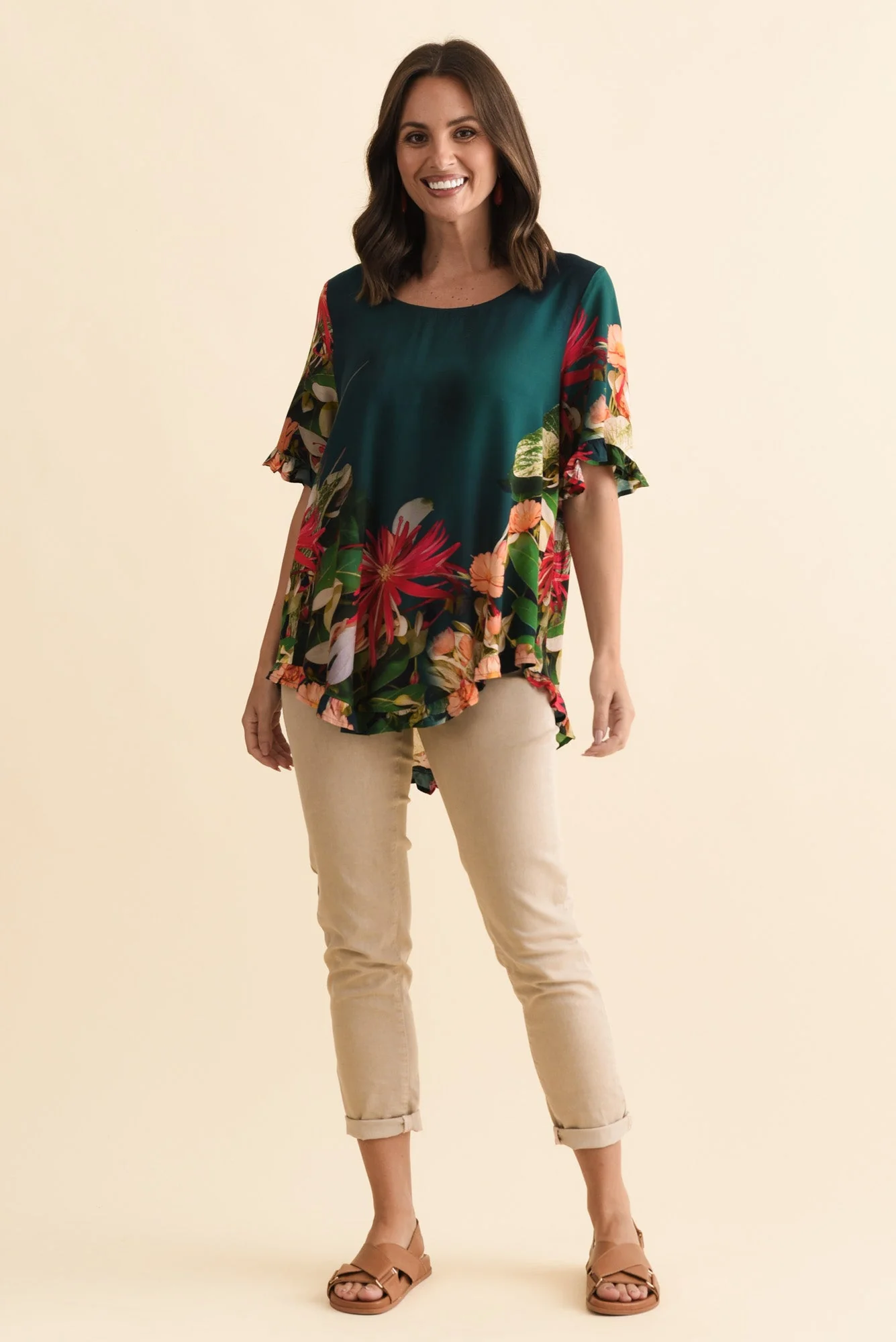 Perrin Emerald Floral Ruffle Top - Image 2