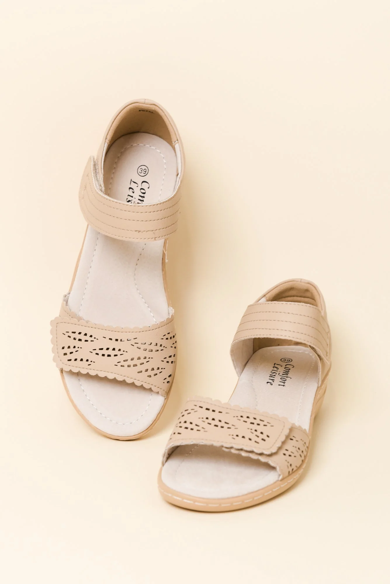 Petal Beige Leather Velcro Sandal - Image 2