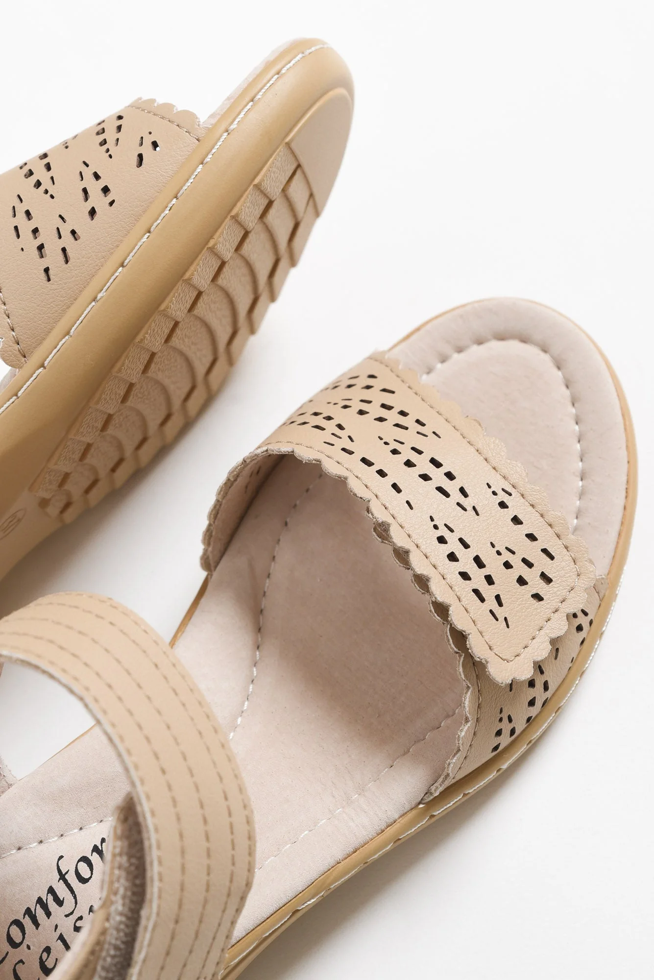 Petal Beige Leather Velcro Sandal - Image 3